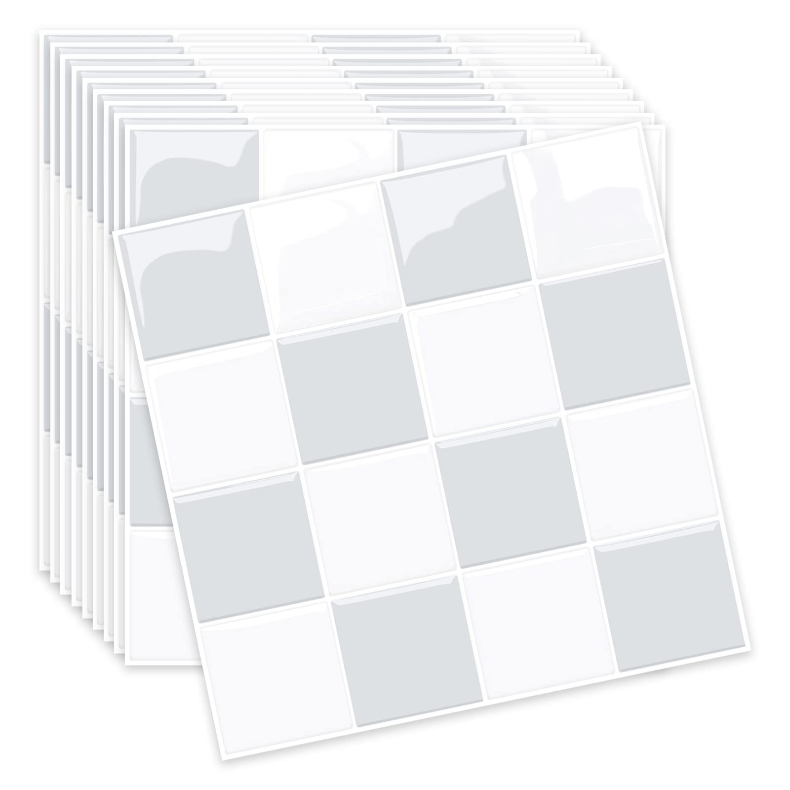 【送料無料】MORCART タイルシール キッチン 耐熱 防水 洗面所 トイレ タイルシート DIY 家具やアイテムの装飾 壁紙シール 3D リメイクシート (30x30cm, 20枚, ホワイト＆グレー)