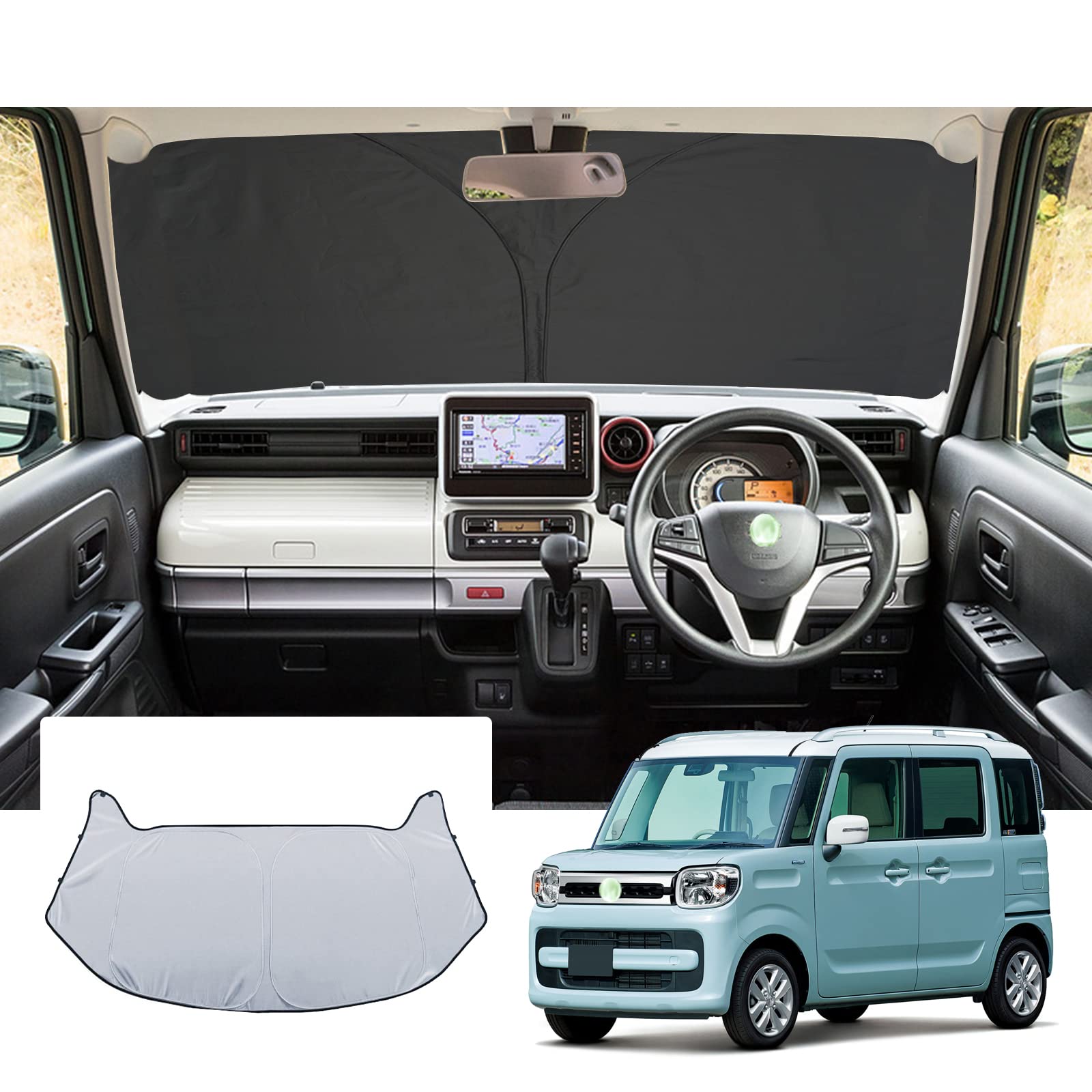 【送料無料】【GAFAT】マツダ フレアワゴン MM53S型 3代目 H30.1~R5.12 専用 フレアワゴンカスタム 車用サンシェード フロントガラス用 コーナーウインドシェルガラス UVカット フレアワゴン カスタムスタイルmm53s アクセサリー 折り畳み 遮光 断熱 日よけ 収納袋付 車