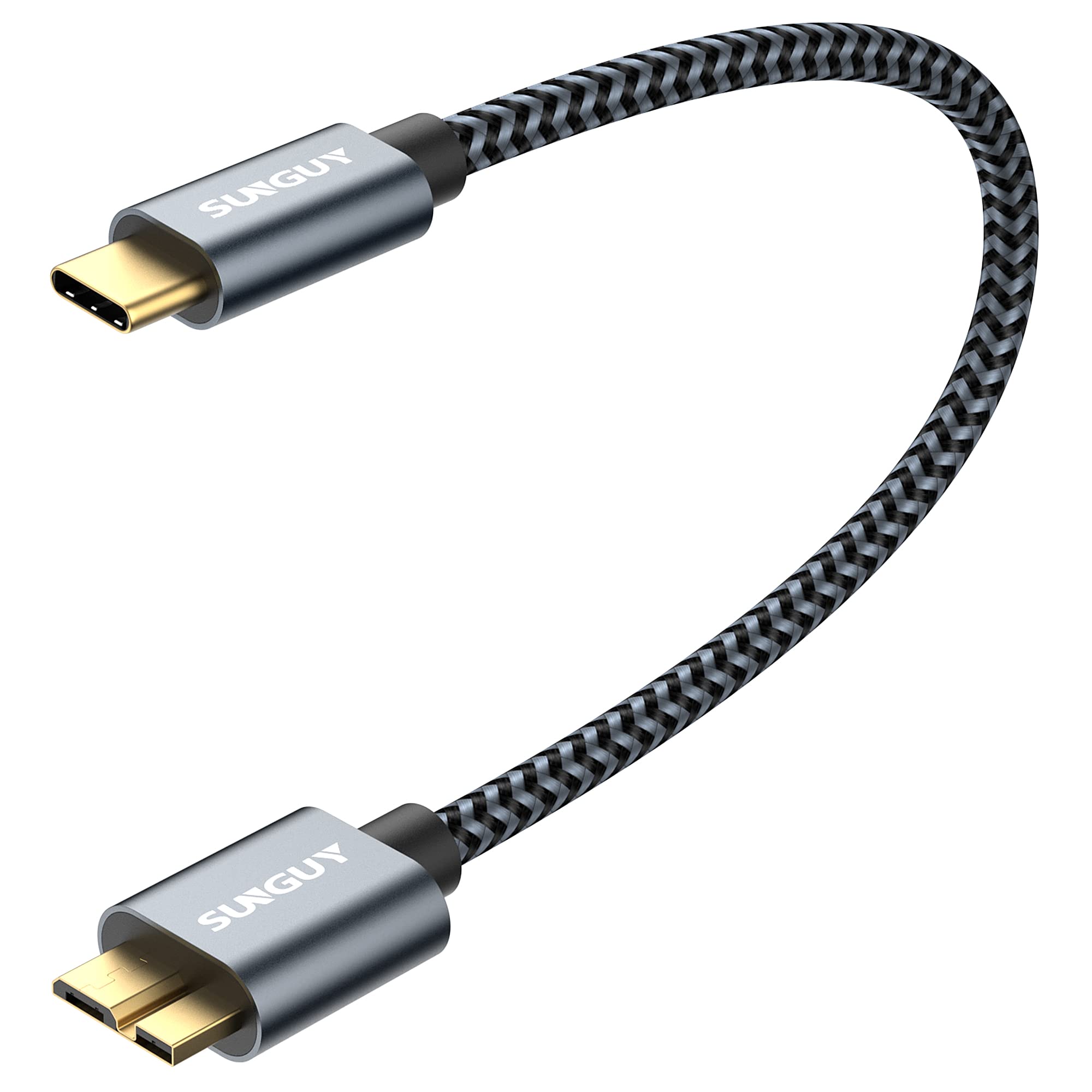 【送料無料】SUNGUY USB C to Micro B 3.1 ケーブル 0.3M 最大10Gbps 高速データ転送 金メッキコネクタ 短い USB 3.1 外付けHDD/SSD ハードドライブ/MacBook (Pro)/Galaxy S5 Note 3など対応 マイクロB変換ケーブル 30cm グレー