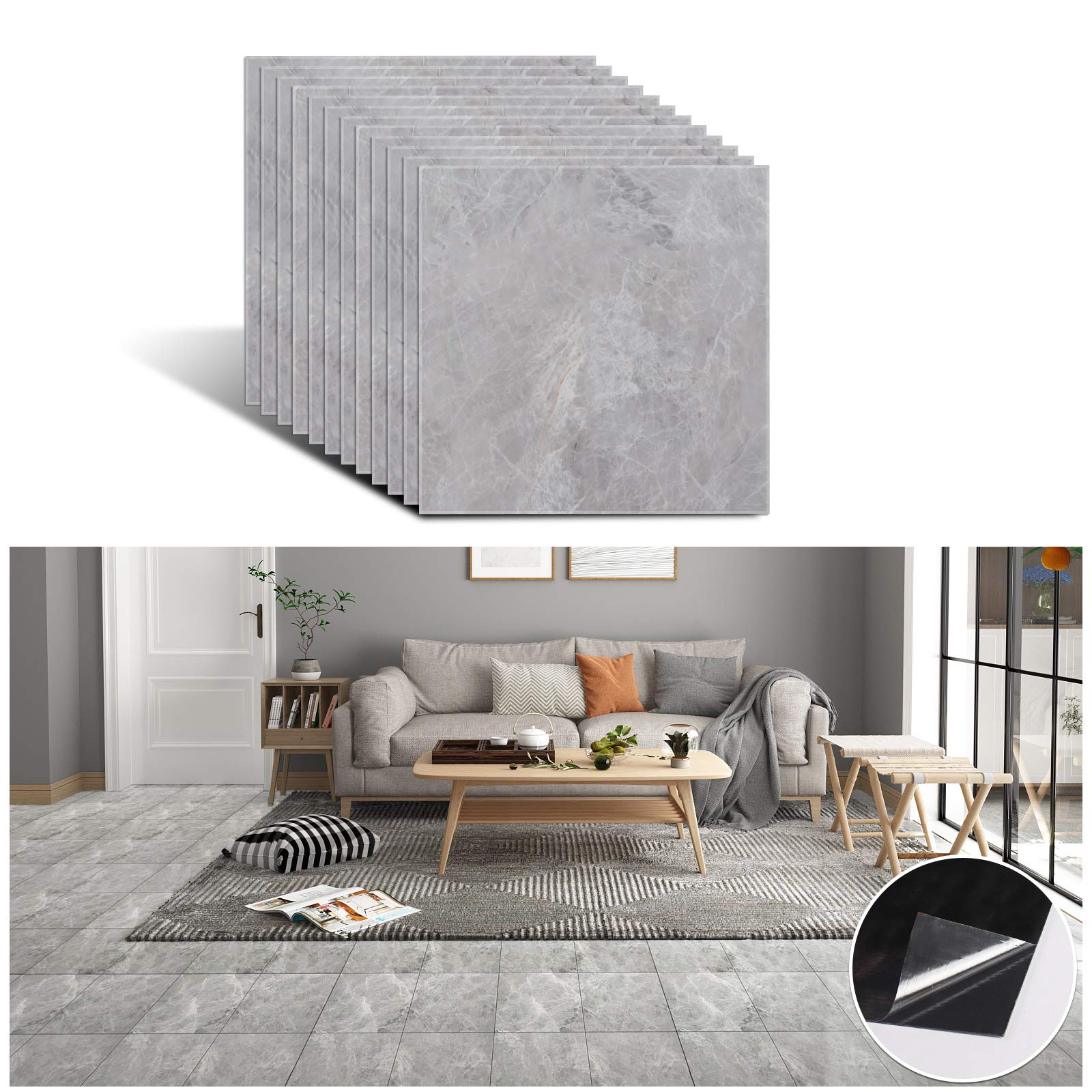 【送料無料】VEELIKE フロアタイル コンクリートシート グレー フローリングシート フロアシー ...