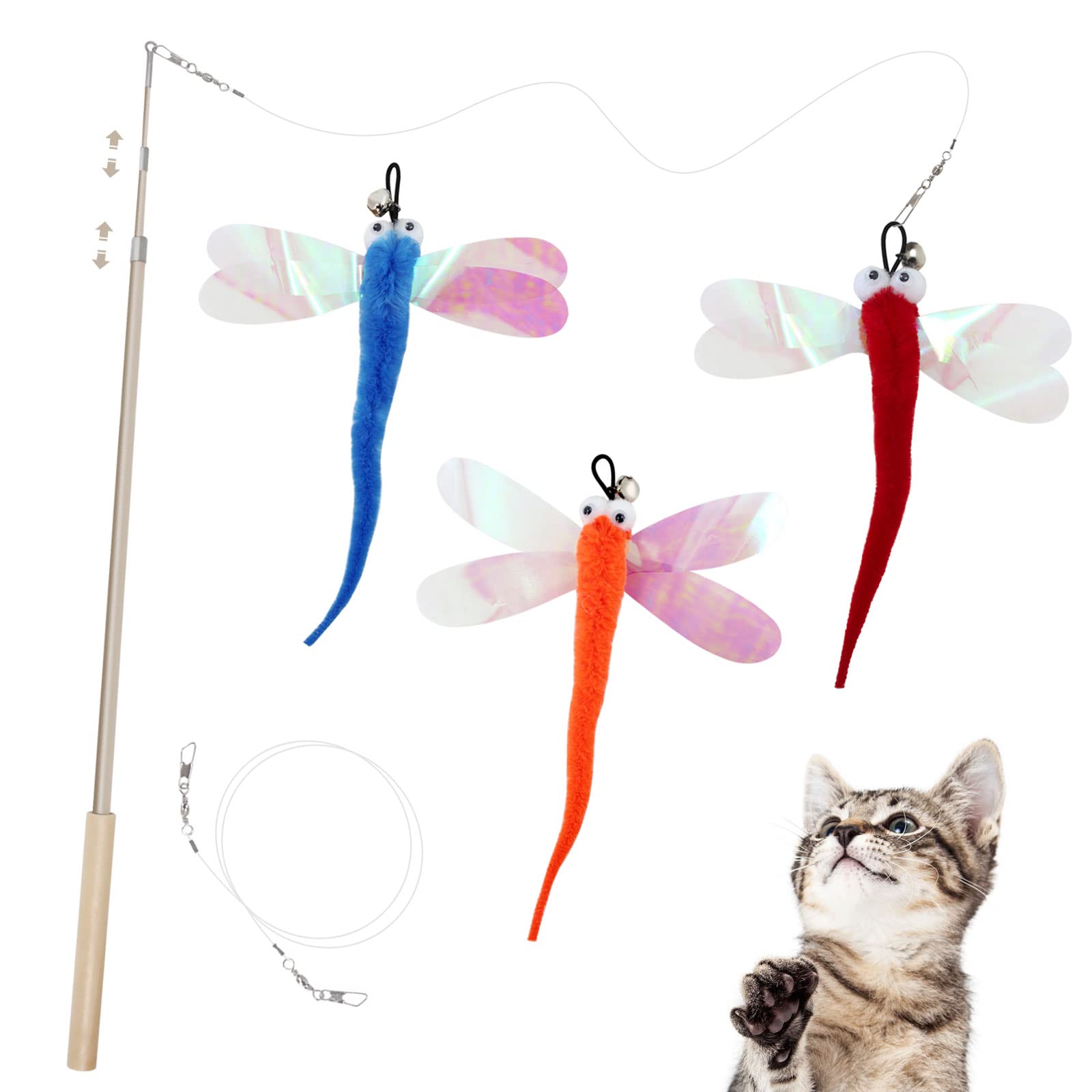 【送料無料】SONGWAY 猫 おもちゃ 猫じゃらし ねこおもちゃ ねこじゃらし 3点飛ぶトンボ 釣り竿付き