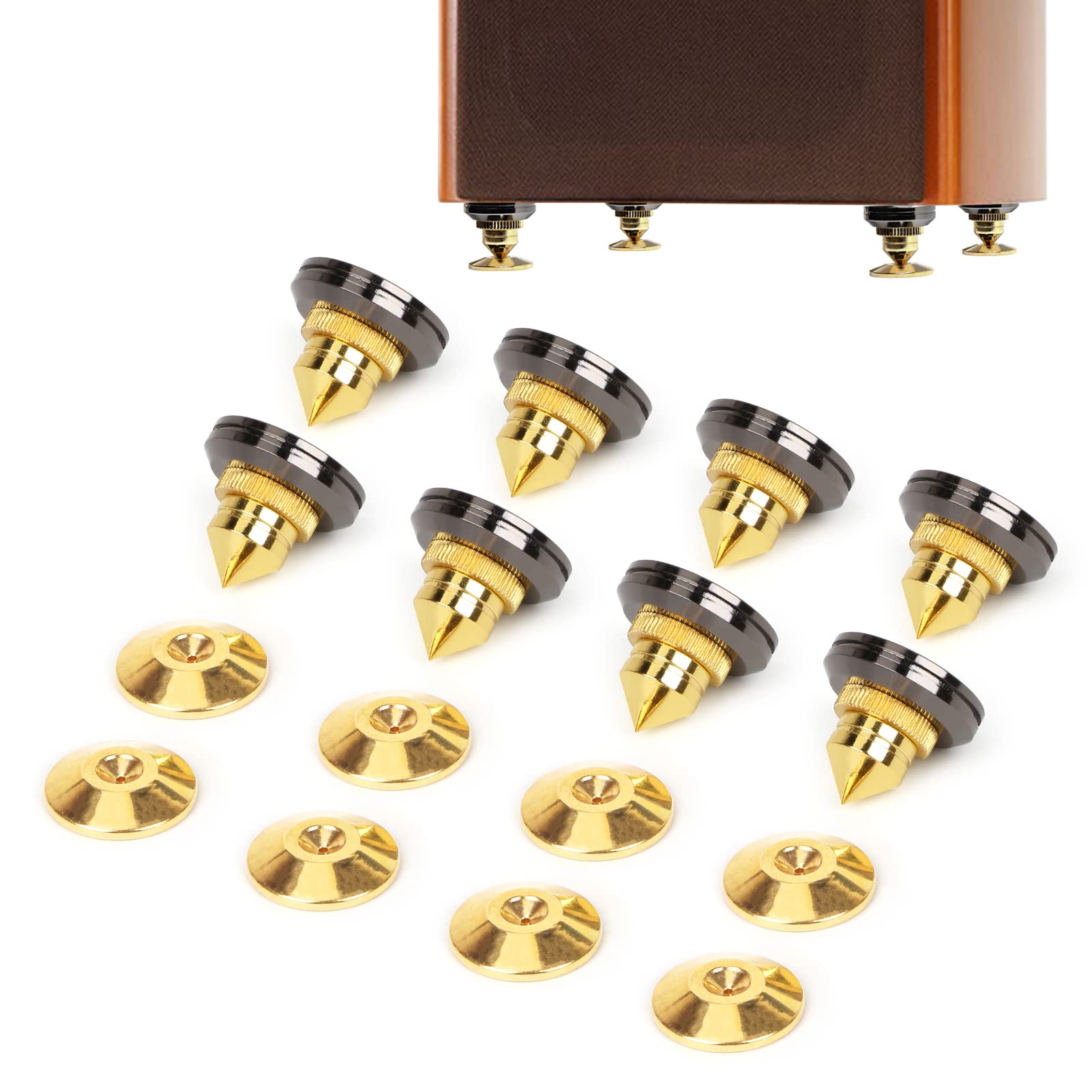 【送料無料】LAMPTOP インシュレーター スピーカー 8個セット 両面テープ付き スパイク受け いんしゅれーたー オーディオ音質向上 振動防止 高さ調節可能 スパイクベース スピーカー ボード スピーカースタンド ゴールド