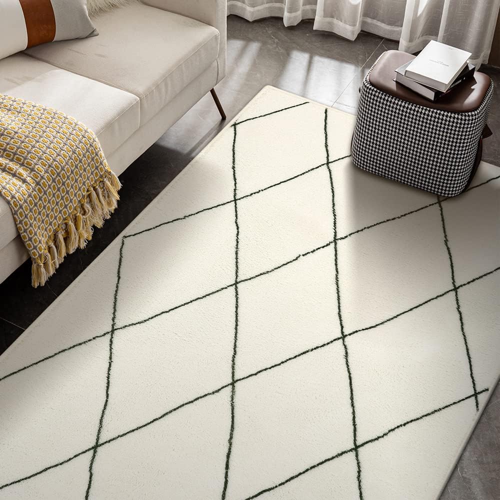 【送料無料】HAOCOO カーペット ラグ ラグマット 約1畳 北欧 アンティーク 幾何学柄 ふわふわ 滑り止め ホットカーペット対応 防音 洗濯可能 オールシーズン適用 リビング ダイニング (90х150cm,アイボリー)