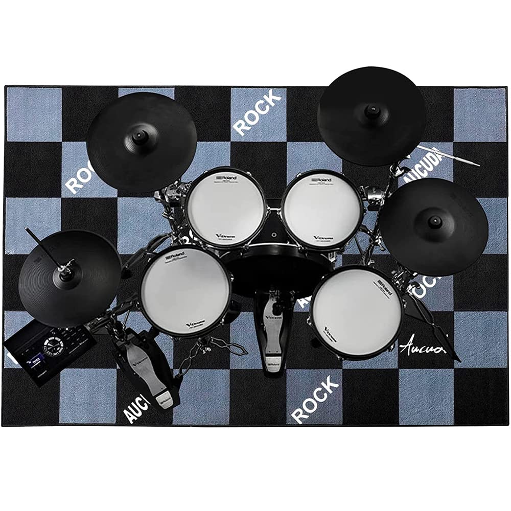 【送料無料】Aucuda ドラムマット 防振マット, 180X120cm ドラム セット ラグ,電子ドラム 防音マット, 振動吸収マット 練習用, ドラム専用マット 軽量, 防振 絨毯 防音 カーペット 花柄 (ギンガムチェック)