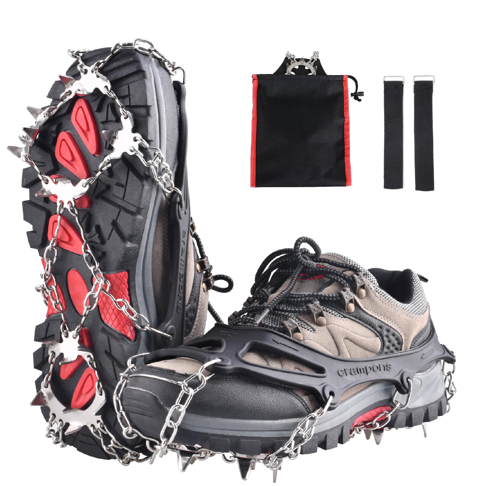 【送料無料】JEELAD アイゼン 19本爪 チェーンスパイク カンジキ 201ステンレス製 スノースパイク 軽量 かんじき 転倒防止 靴底用 簡単装着 登山