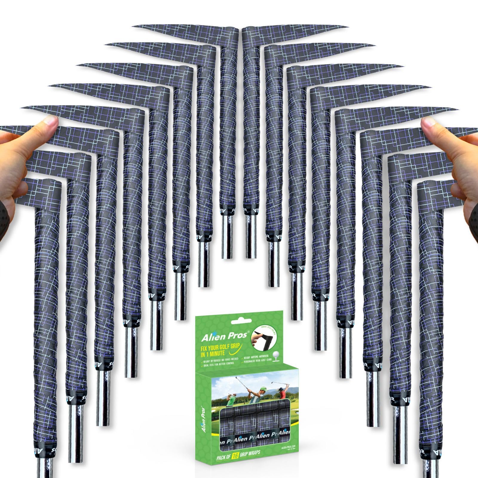 【送料無料】Alien Pros ゴルフラッピングテープ（16個パズル）マジック - 革新的なゴルフクラブグリップソリューション-1分以内に、新しいグリップに生まれ変わります。