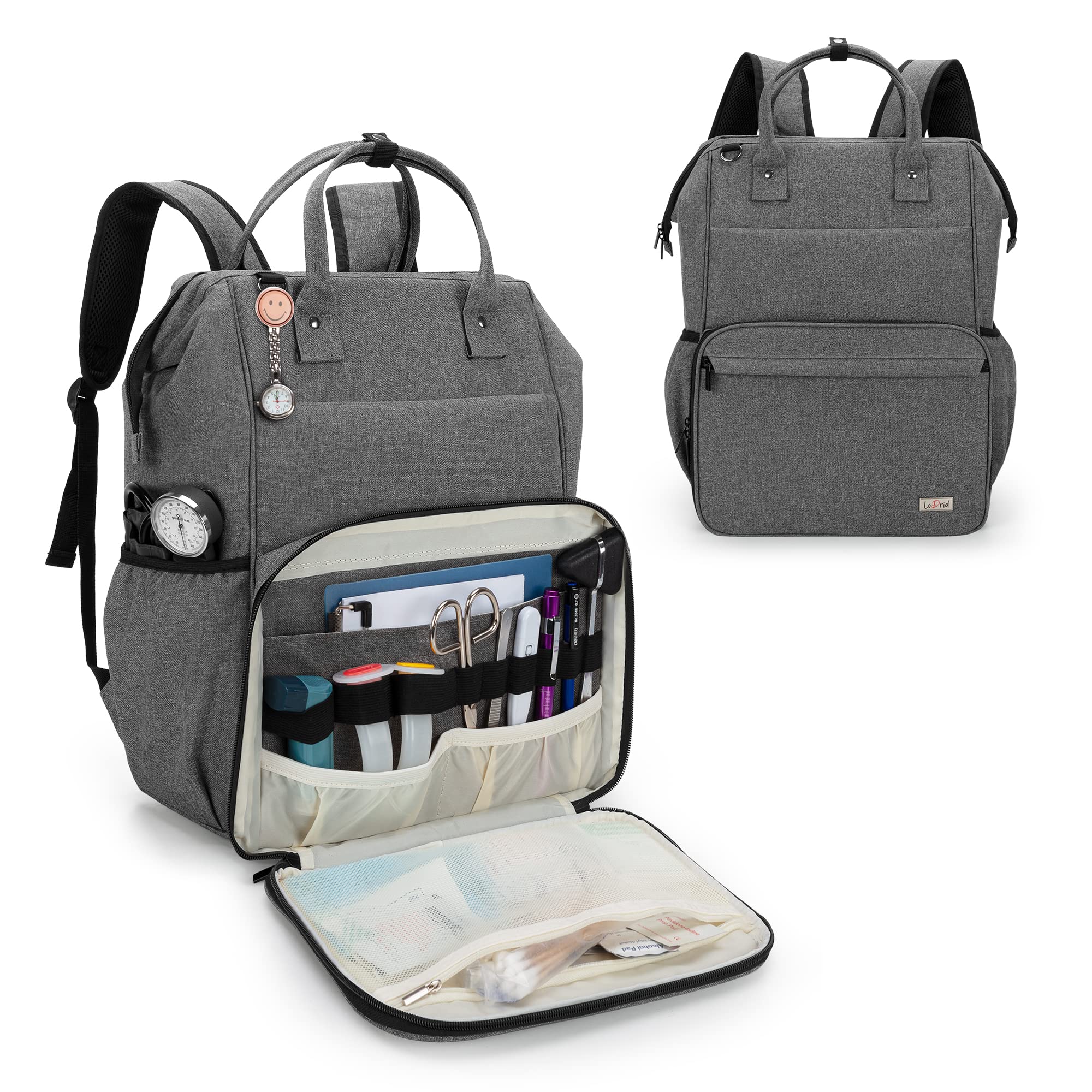 【送料無料】[LoDrid] 訪問看護 バッグ リュック 往診 介護 医療 訪問 看護リュック 大容量 2Way(グレー)(4)