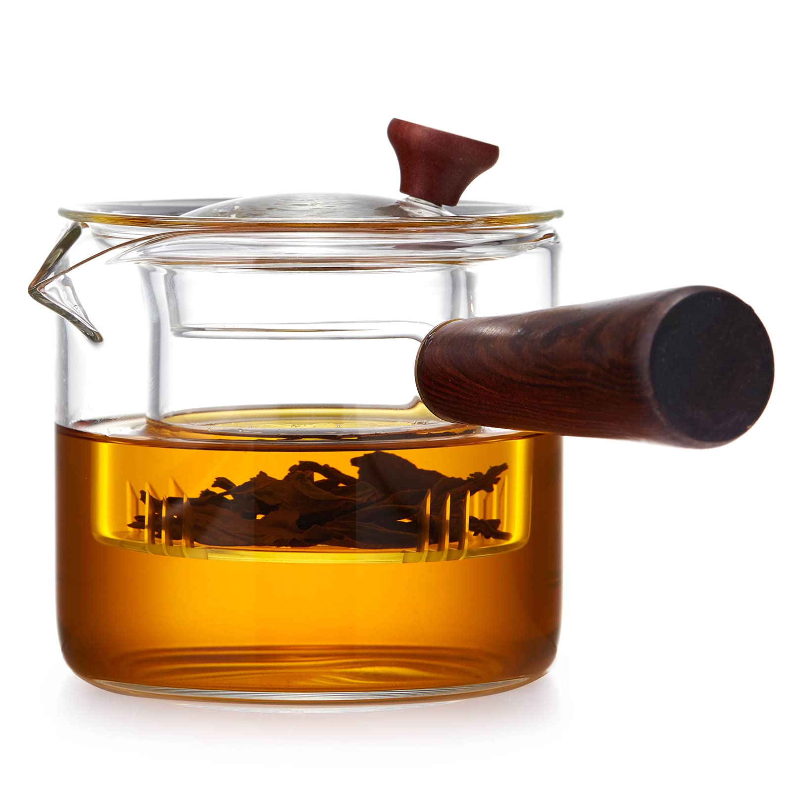 【送料無料】ポカロティー 急須 耐熱ガラス 透明 ポット 直火対応 横手 ティーポット 500ml 直火対応 木製持ち手 透明ガラス茶こし付き 囲炉煮茶 硝子片手鍋