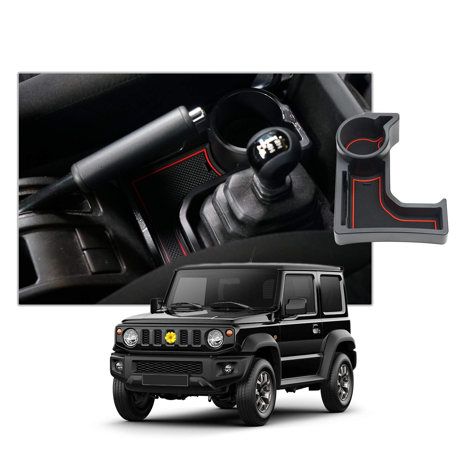 【送料無料】【CDEFG】2018新型 ジムニー jb64 jb74 AT車用専用 センターコンソール 増設ドリンクホルダー 収納ボックス アクセサリー 内装 カップホルダー 改造パーツ トレイ 小物入れ キット 整理 ラバーマット 3色付き AT車用