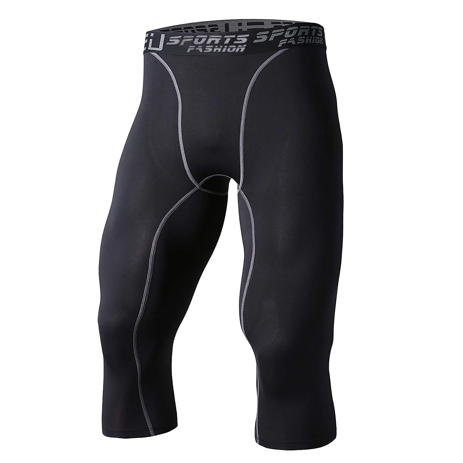 【送料無料】[Sillictor] スポーツ スパッツ メンズ パワーストレッチ 7分丈 アンダーウェア コンプレッション タイツ [UVカット + 吸汗速乾] ブラック 3327blk- M