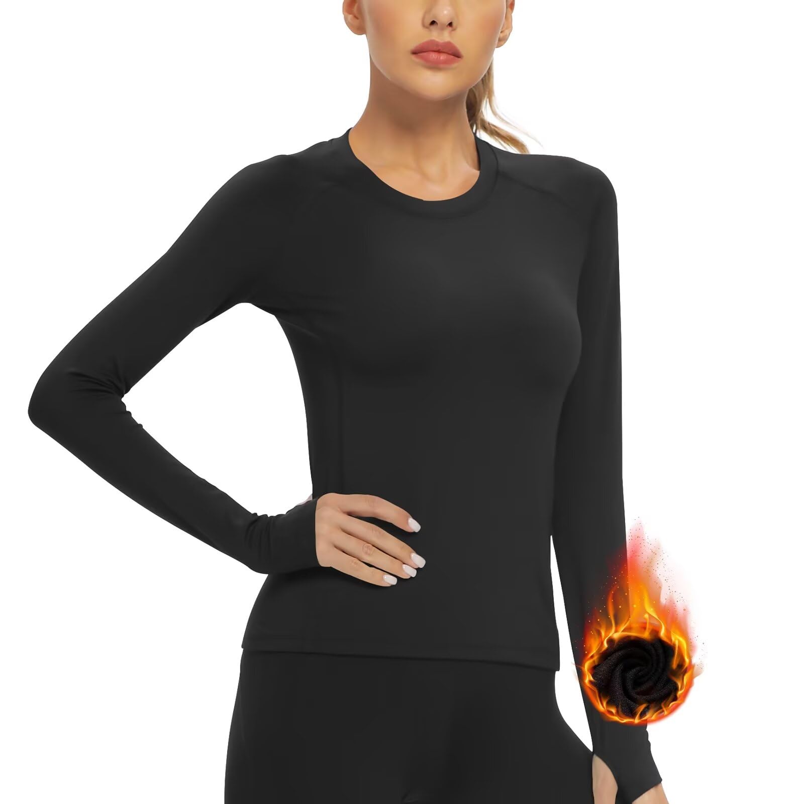 【送料無料】[Sillictor] スポーツ インナー シャツ レディース 長袖 コンプレッション トップス アンダー ウェア 裏起毛 【通気保温・抗菌防臭】 5021 ブラック L