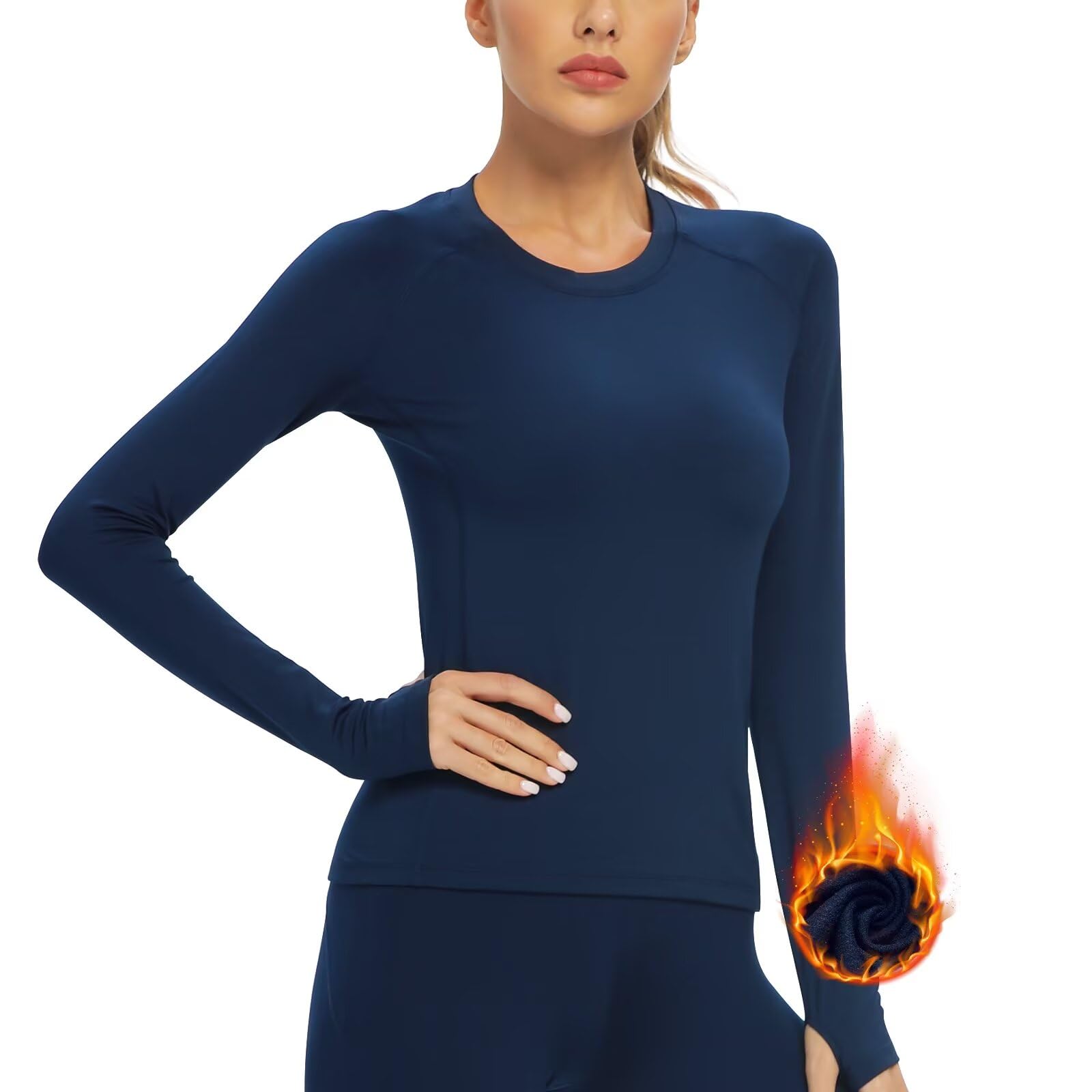 【送料無料】[Sillictor] スポーツ インナー シャツ 裏起毛 レディース 長袖 コンプレッション トップス アンダー ウェア 【通気保温・抗菌防臭】 5021 ネイビー M