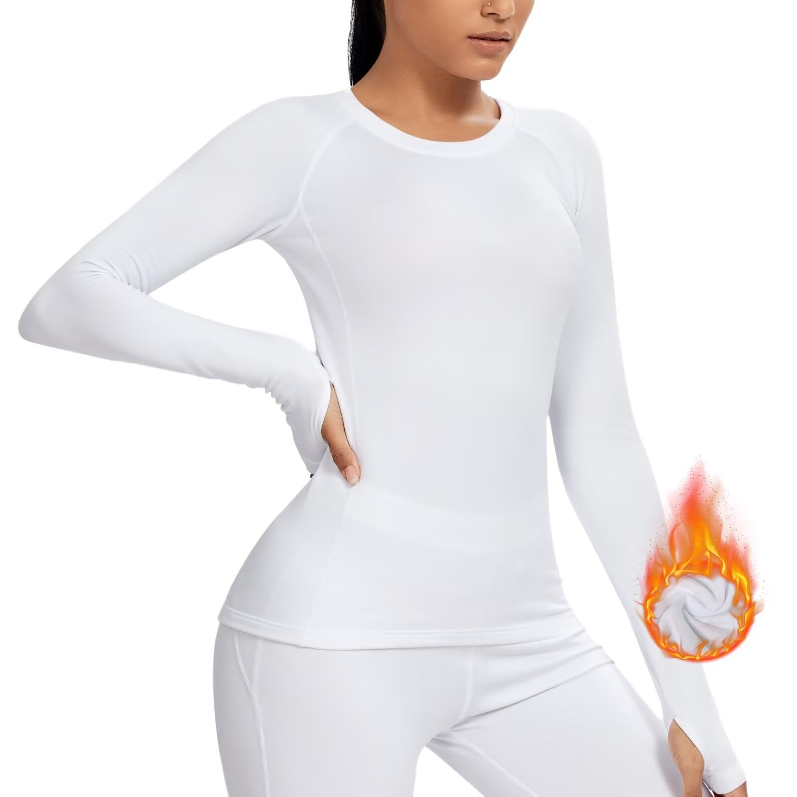 【送料無料】[Sillictor] スポーツ インナー シャツ 裏起毛 レディース 長袖 コンプレッション トップス アンダー ウェア 【通気保温・抗菌防臭】 5021 ホワイト 2XL