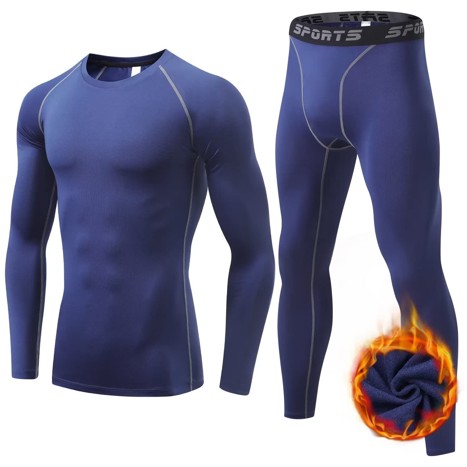【送料無料】[Sillictor] コンプレッションウェア 上下セット メンズ あったかインナー セットアップ 防寒肌着 上下 長袖 アンダーシャツ + 長ズボン下 タイツ 冬用起毛 [通気速乾 + 防寒保温] 3235+3335 ネイビー M