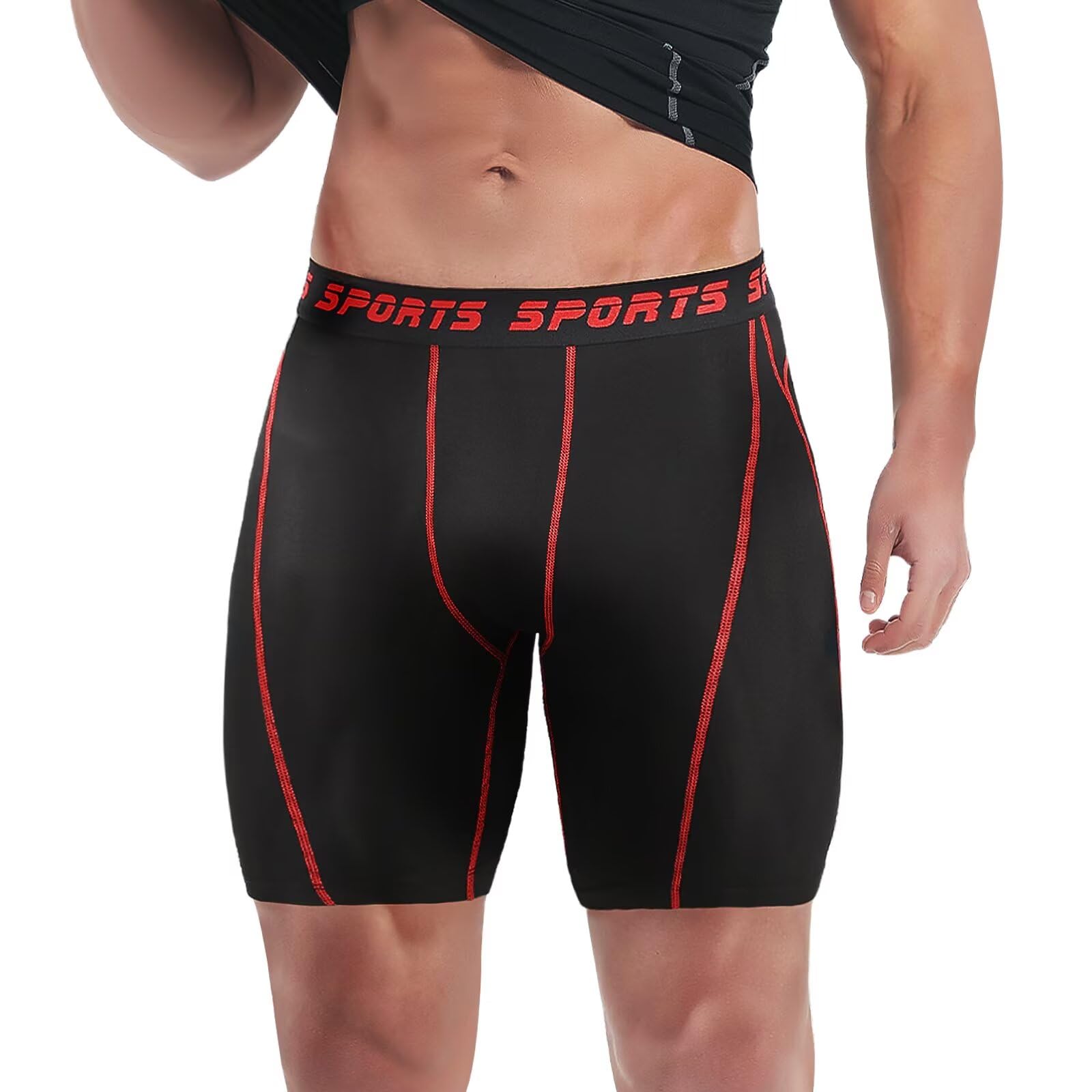 【送料無料】[Sillictor] コンプレッション ショーツ メンズ ショート スポーツ タイツ レギンス ハーフ スパッツ [UVカット + 吸汗速乾] yc1054ブラック/レッド L