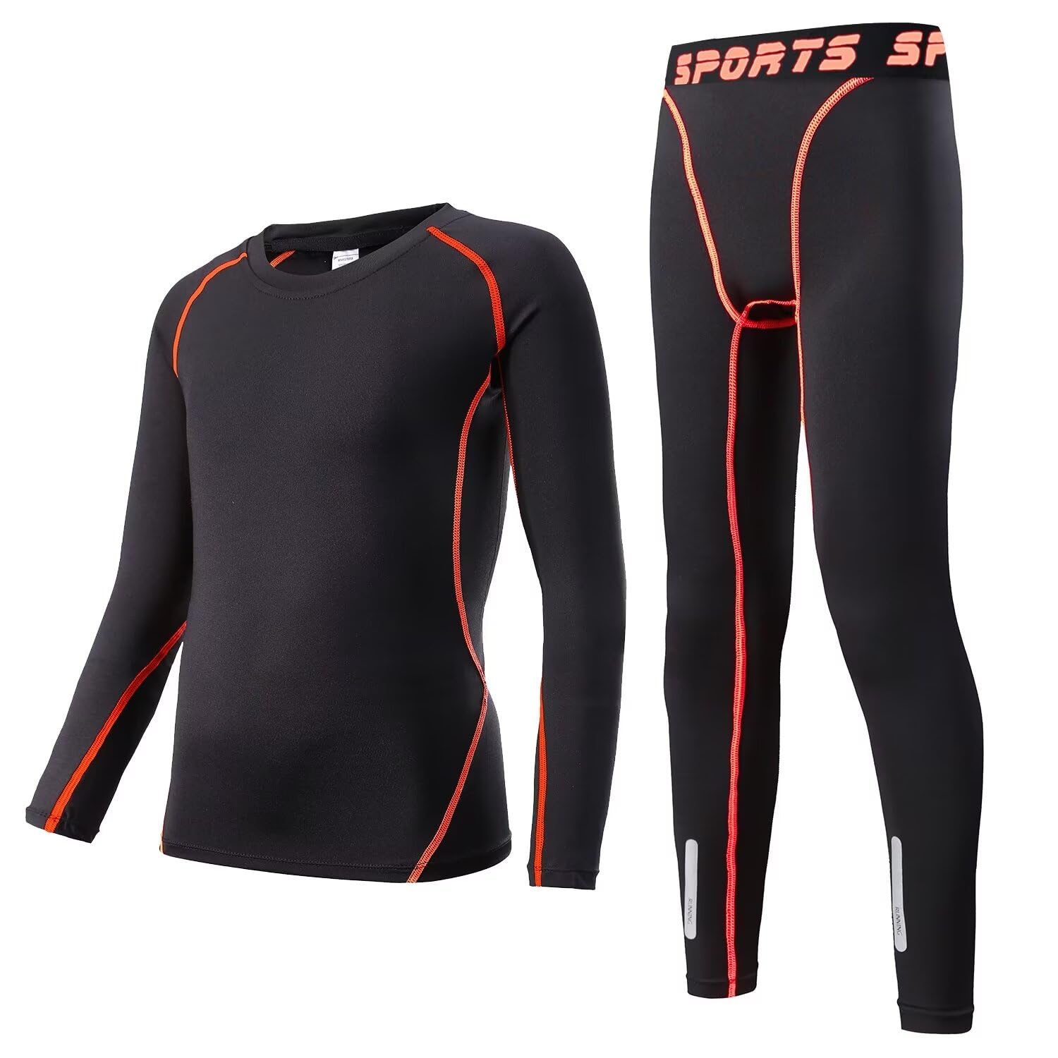【送料無料】[Sillictor] キッズ コンプレッション ウェア 上下セット インナー スポーツ シャツ タイツ [吸汗速乾・通気保温] 3273+3329 ブラック・オレンジ 160