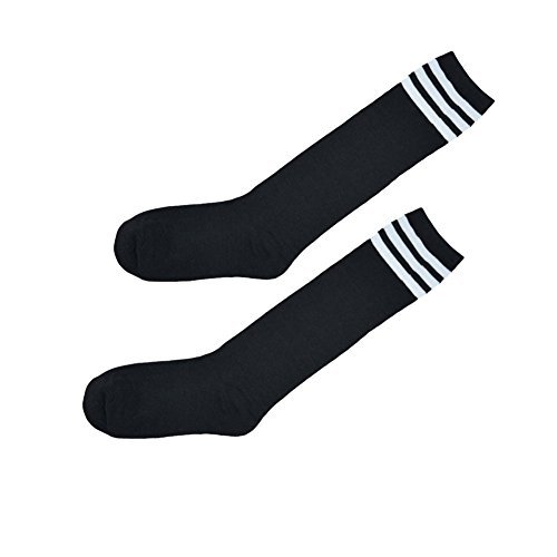 【送料無料】Blostirno 3本ラインがアクセント レディース ゴルフウェア ハイソックス くつした ソックス 2足 3足 セット(ST1102-2-Pack Black)