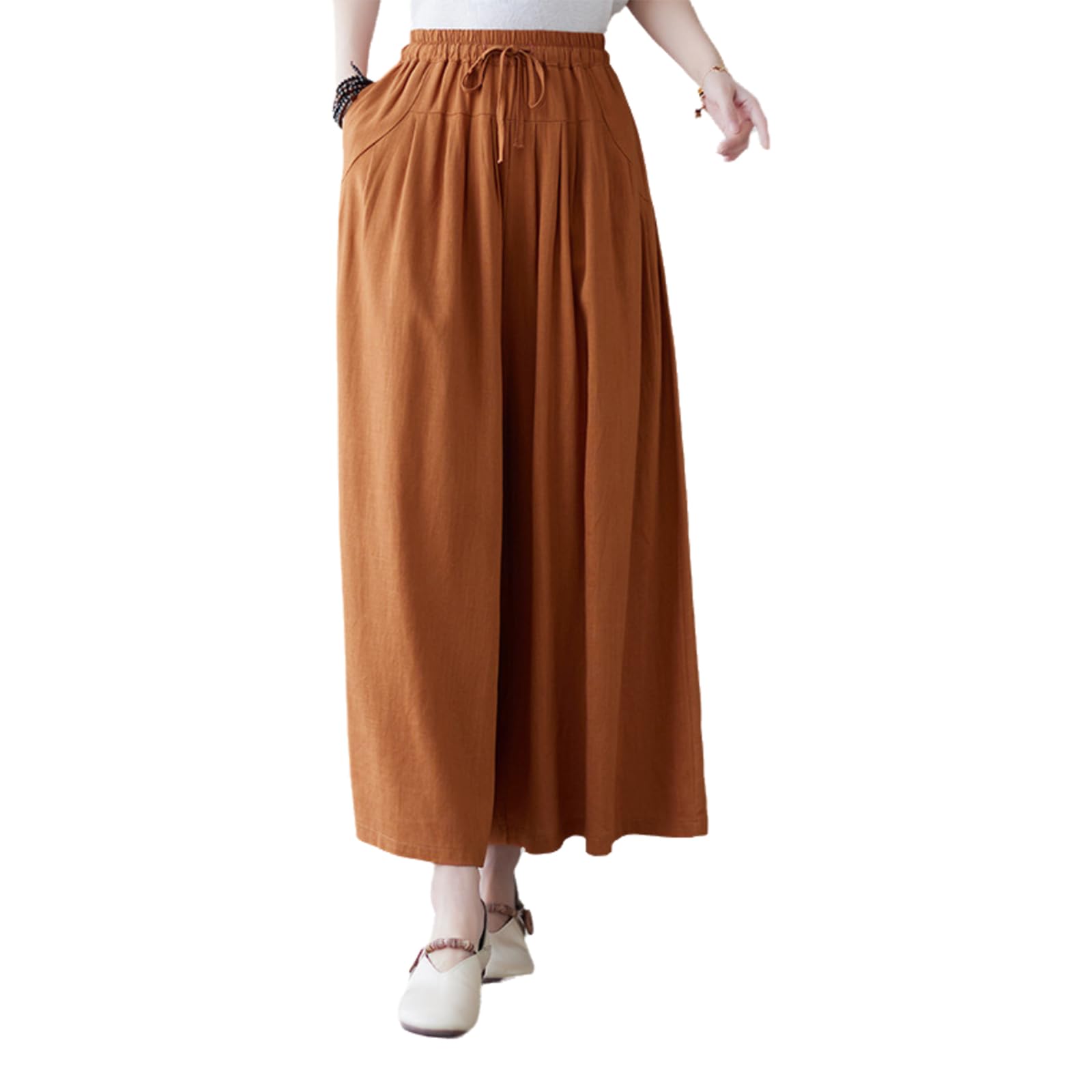 【送料無料】[Blostirno] ワイドパンツ レディース 夏 サルエルパンツ 綿麻 ゆったり リネンパンツ ガ..