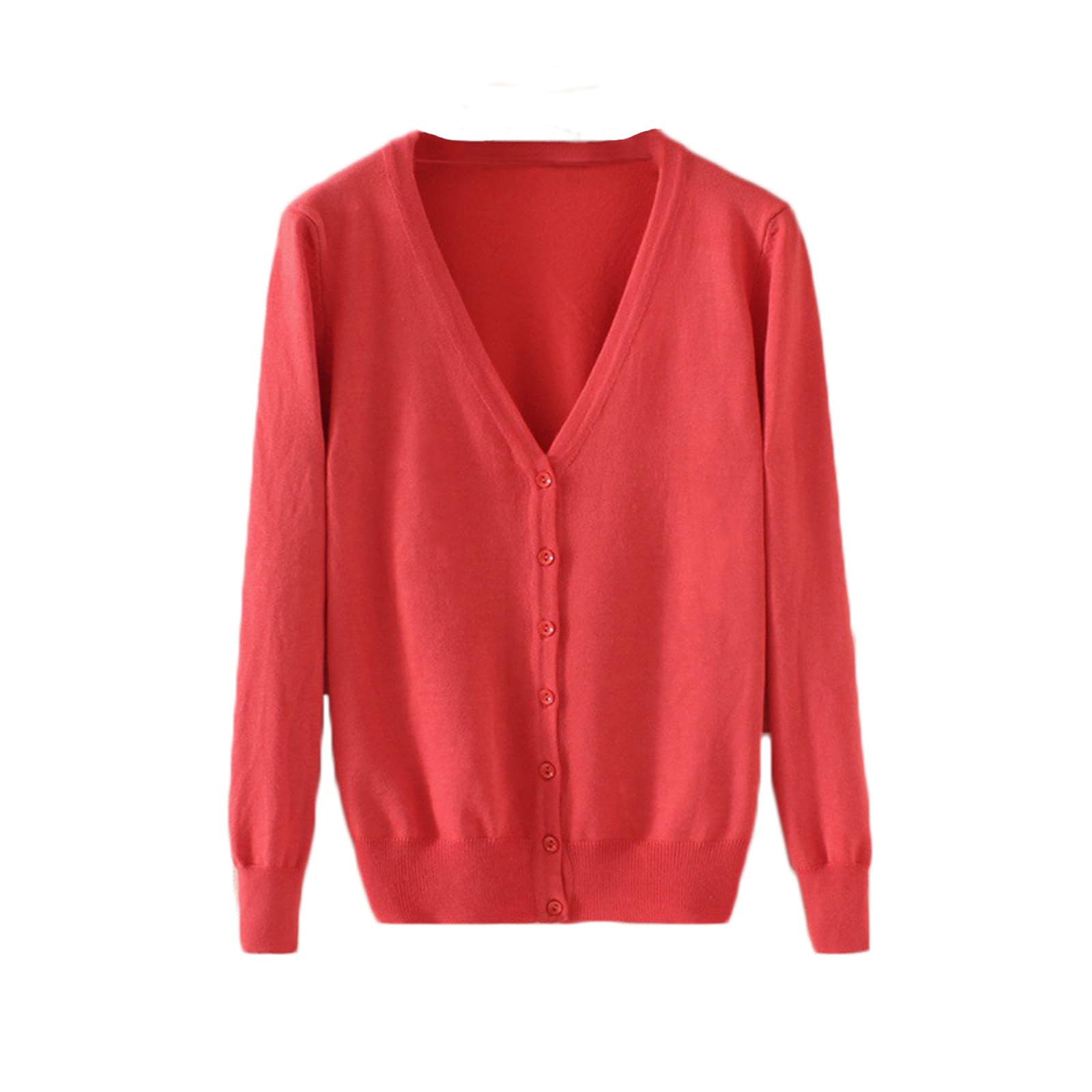 【送料無料】[Blostirno] Vネックカーディガン レディース 長袖 ニット 無地 きれいめ(JK0822SP-4XL)