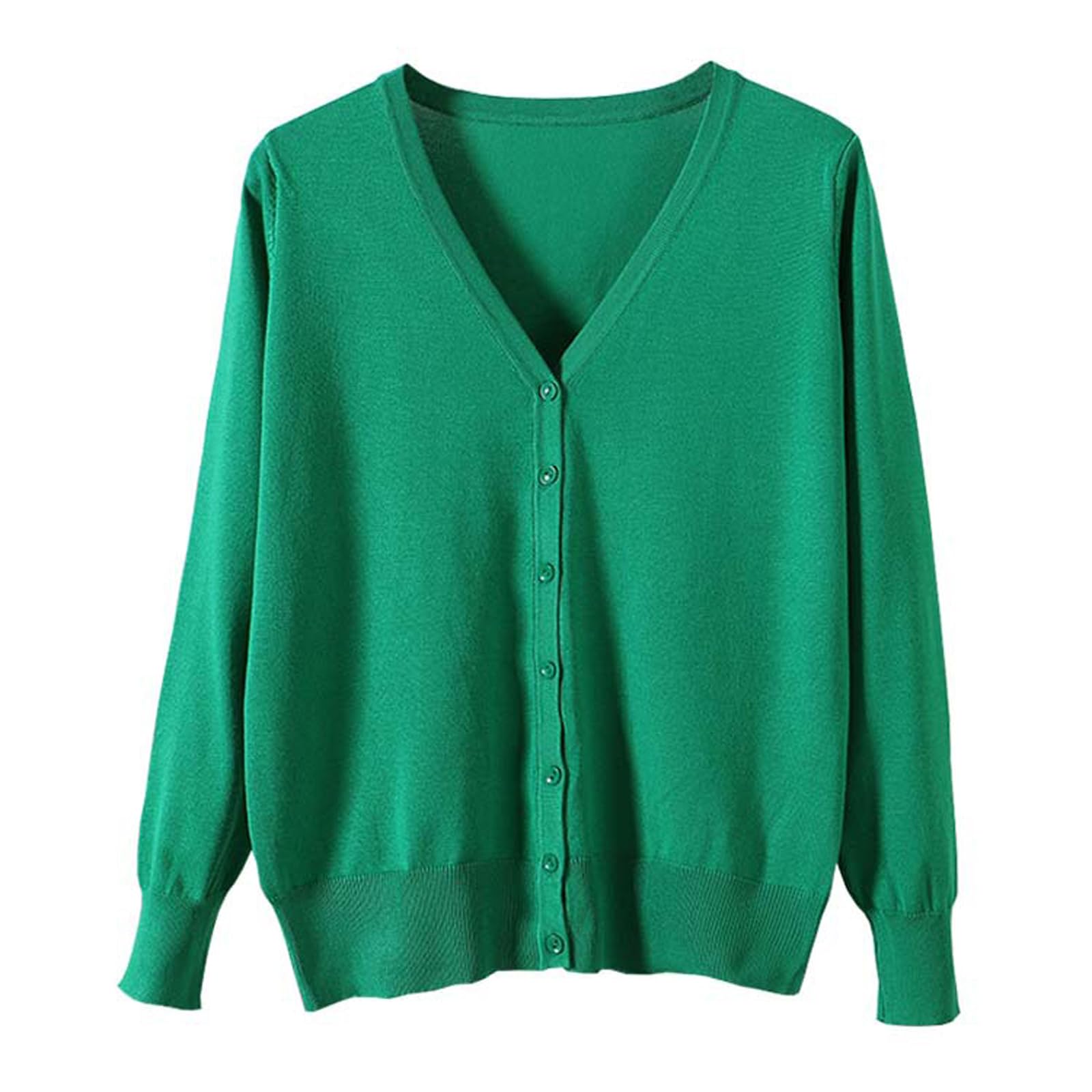 【送料無料】[Blostirno] Vネックカーディガン レディース 長袖 ニット 無地 きれいめ グリーン（JK082..