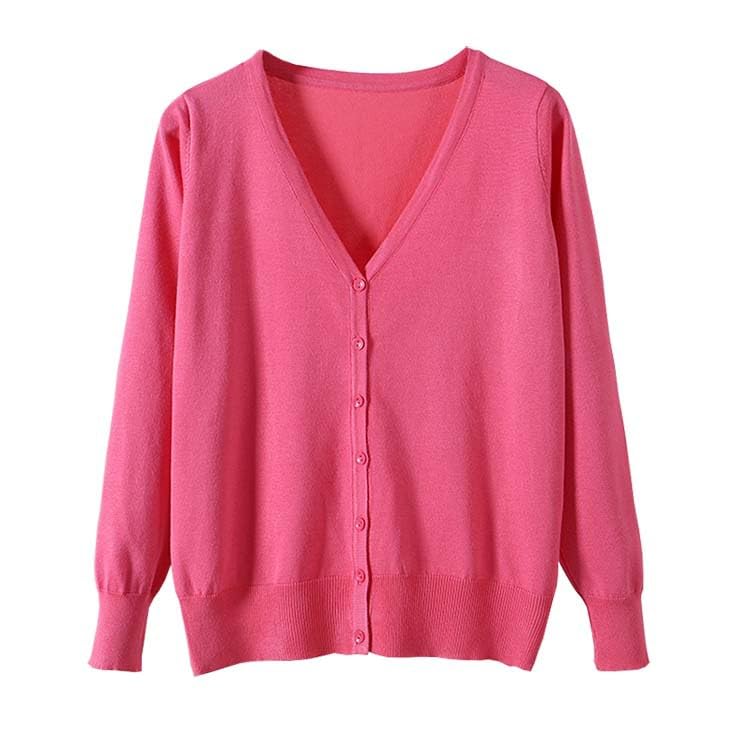 【送料無料】[Blostirno] Vネックカーディガン レディース 長袖 ニット 無地 きれいめ ピンク（JK0822p..
