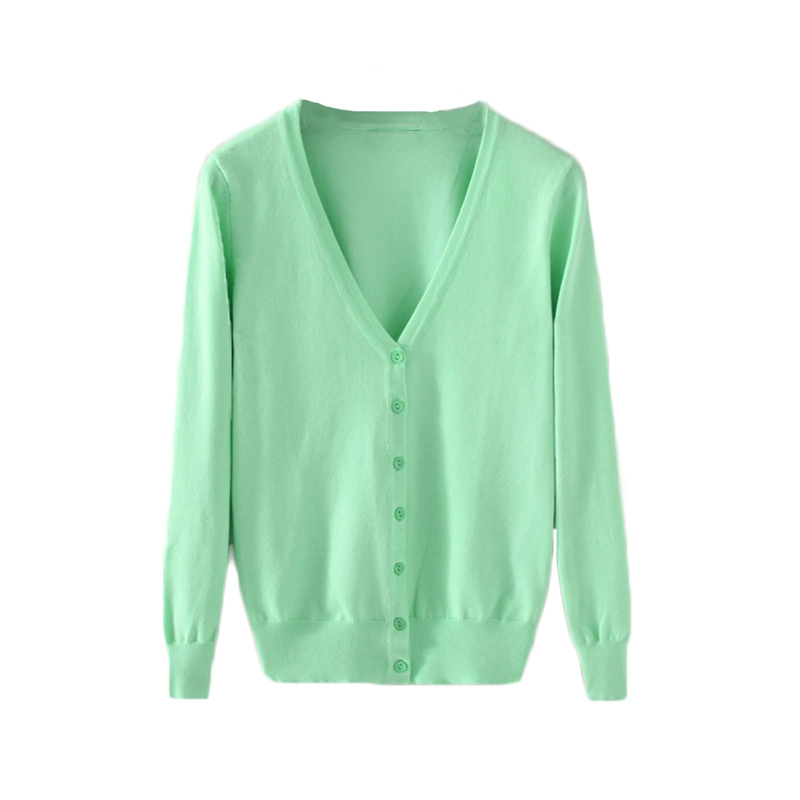 【送料無料】[Blostirno] Vネックカーディガン レディース 長袖 ニット 無地 きれいめ ライトグリーン(..