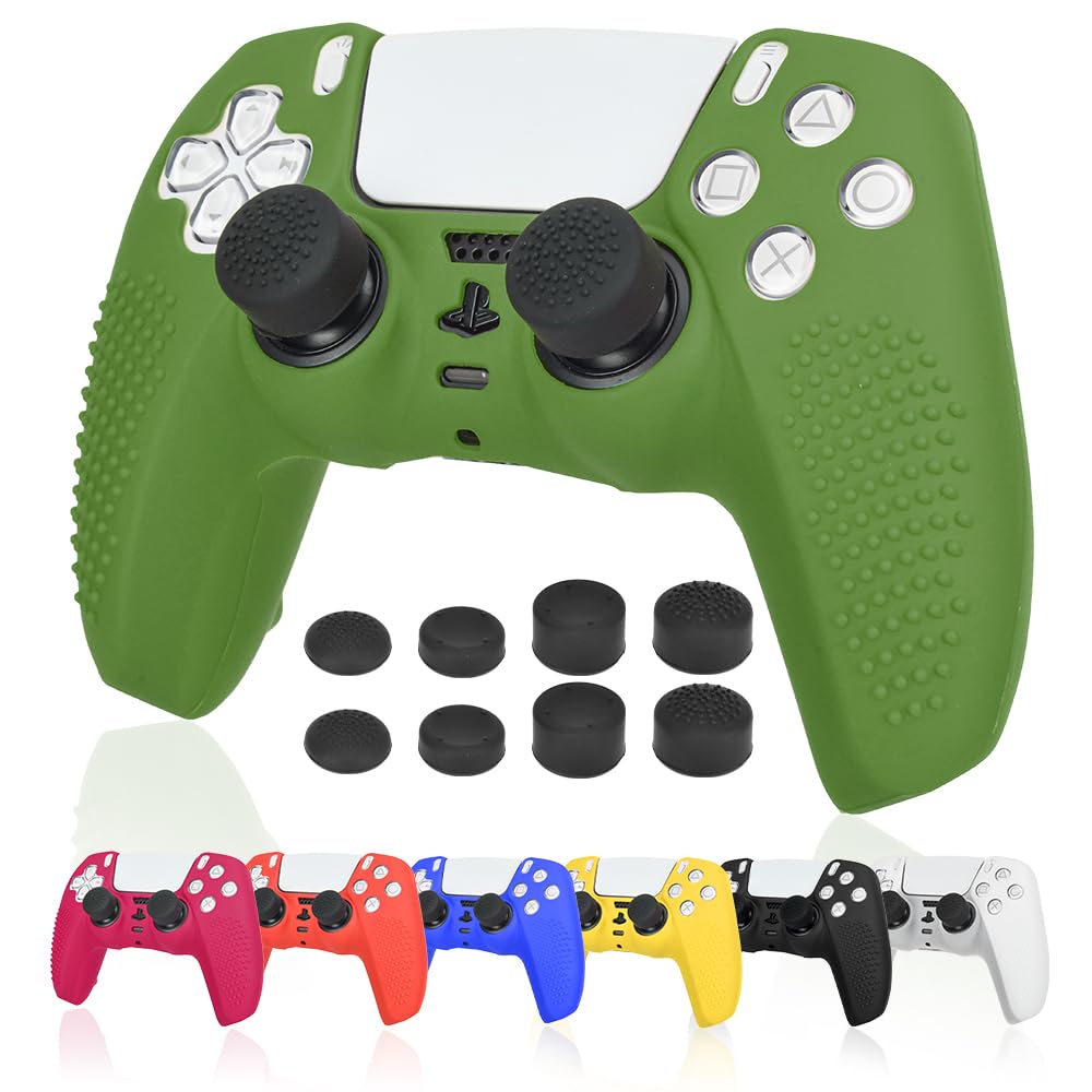 【送料無料】Ltenic ps5 コントローラー カバー シリコン素材 ps5 カバー コントローラー 傷防止 滑り止め 保護ケース-緑色(スティックキャップ ...