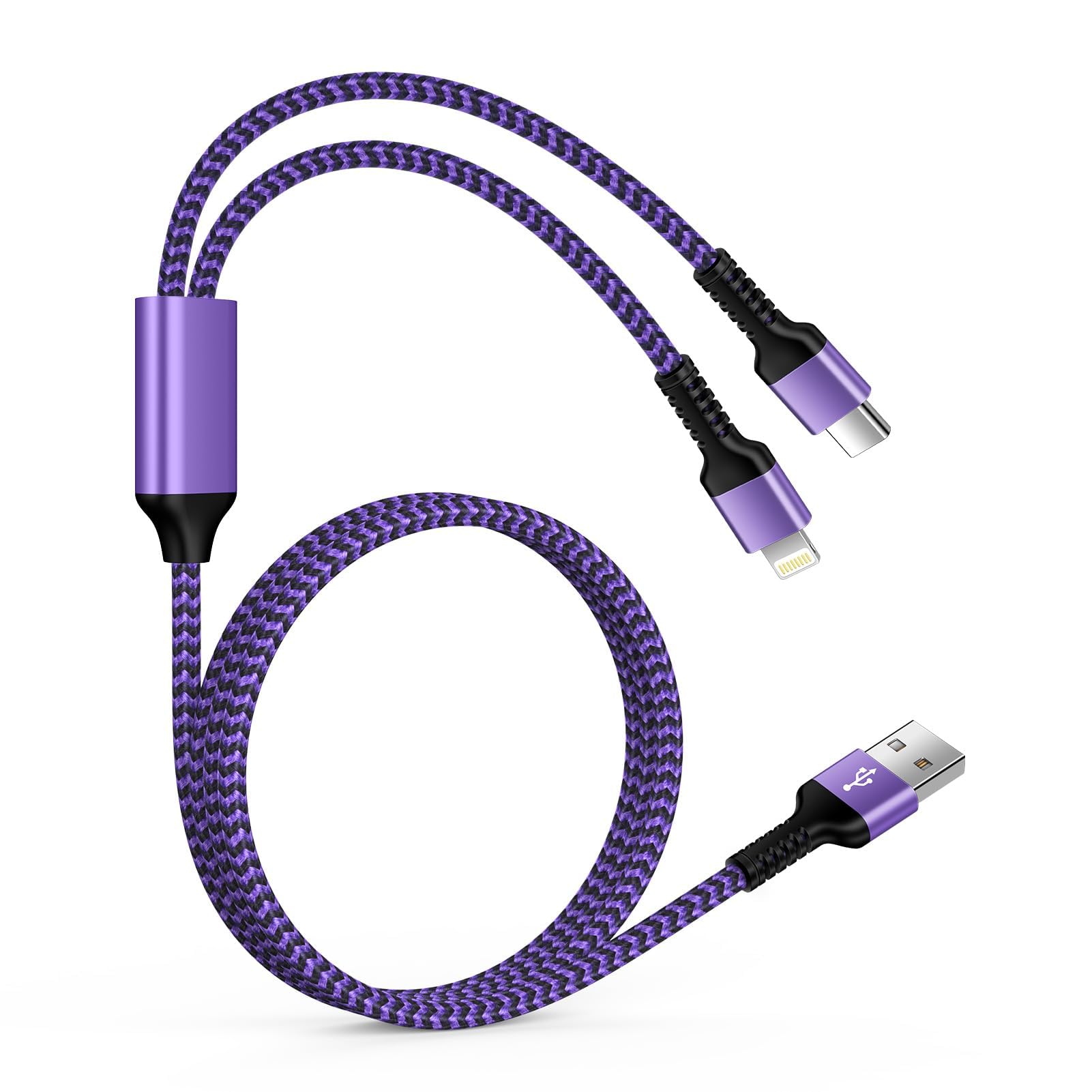 商品情報商品の説明主な仕様 【Android・iPhoneなど端子が違うデバイスを使う時に便利な「2in1ケーブル」】この充電ケーブルは小型なマルチコネクターを配置しており、Lightning、Type-C端子が一つになった最新設計となり、1つのUSBポートから端子の異なる端末がそれぞれ同時に充電できます。iPhone・Bluetoothイヤホン・Androidスマホなどを併用している人におすすめします。2in1ケーブルがあれば、それ1つを持ち歩くだけでケーブルの数を減らせます。【急速充電で充電待ちのストレスを緩和】ライトニング端子は最大2.4Aのハイパワー充電、Type-C端子は最大3Aの充電、 1本トータルで5.4Aの電圧に対応、2台機器を同時に急速充電可能、通常の充電ケーブルより充電スピードが2倍速くなり、充電時間を大幅に短縮できます。【柔軟性と耐久性を兼ね備える】柔軟性のあるTPE素材にナイロン編み加工を施し、折り曲げや束ねた際の断線のリスクを軽減、ABS資材で傷つきにくいプラグを守り、耐久性に妥協はありません。コンパクトにまとめられる柔らかさで、付属の結束バンドを使えばすっきり携帯できます。【あらゆる充電ニーズを解決し、生活の効率化を図ろう】Lightningコネクタ経由で、最新のiPhone 14/iPhone 14 Plus/iPhone 14 Pro/iPhone 14 Pro max/iPhone13/13pro/13min/13pro max/ 12/12 Pro / 12 Pro Max / 12miniだけでなく、iPhone 8以降のモデルやApple Watchも急速に充電することができます。USB-Cコネクタ経由で、Galaxy、Xperia、Pixel、Huaweiなどの各種Androidスマートフォンにも急速対応していますが、iPad Pro、iPad Air（第3世代）、iPad mini（第5世代）でも最高の充電性能を発揮します。【12ヶ月間】Apple MFi認証済みに加え、弊社による厳格な品質検査を実施しておりお使いのiPhone、iPad製品を安全にかつフルスピードで充電していただけます。万が一商品に不具合がございましたら、どうぞ遠慮なくご連絡下さい。一年間以内に無償交換あるいはの対応は可能です。 (※注文番号が書の代わりとなります)。 # 【送料無料】Ocbuo USB to Lightning&Type-C 2in1 充電ケーブル iPhoneとAndriod 2台同時急速充電 マルチケーブル 1本2股/1.2m/5.4A ライトニングケーブルとUSB-Cケーブル 多機能スマホ充電コード アイフォン急速ケーブル アンドロイドタイプCケーブルパープル系 現代のスマートフォン生活では、複数のデバイスを同時に管理することが求められます。特に、iPhoneやAndroidスマートフォンを併用していると、充電ケーブルが煩雑になりがちです。その結果、どのケーブルを選べば良いのか迷うことも多くありませんか？皆さんが抱えるそんな悩みに寄り添うのが、この「Ocbuo USB to Lightning&Type-C 2in1 充電ケーブル」です。 このケーブルは、iPhoneとAndroidデバイスの両方を同時に急速充電できるマルチ機能を備えています。それにより、デバイスを切り替える手間や、複数のケーブルを持ち歩くストレスを解消できます。さらに、最大5.4Aの出力で、充電速度を大幅に向上させ、待ち時間を短縮します。安心して使用できる品質にもこだわっており、長持ちする設計です。毎日の充電を快適にするこの製品を、ぜひご利用ください！ ## 便利な2in1設計で、スマートフォン充電が簡単に 「Ocbuo USB to Lightning&Type-C 2in1 充電ケーブル」は、その名の通り、2つの異なる端子を1本のケーブルにまとめることができる画期的な商品です。このケーブルは、iPhone用のLightning端子とUSB Type-C端子の両方を持っているため、さまざまなデバイスに対応しています。 例えば、iPhoneやBluetoothイヤフォン、さらにはAndroidスマートフォンまで、幅広く使用することができます。通常は、それぞれのデバイスに合わせた別々のケーブルを持ち歩く必要がありますが、このケーブルを使うことで1本で済みます。このように、充電ケーブルが1本に集約されることで、バッグの中がスッキリと整理され、日常生活が楽になります。 また、この製品は急速充電機能も搭載しています。Lightning端子は最大2.4A、Type-C端子は最大3Aまで対応し、トータルで5.4Aの電流を供給。これにより、通常の充電ケーブルの約2倍の速さで充電できます。忙しい日々の中で、少しでも充電時間を短縮したい方には非常に便利です。これまでの充電のストレスを軽減し、効率的に生活が進められる点が大きな魅力です。 ## 耐久性と柔軟性を兼ね備えた設計 「Ocbuo USB to Lightning&Type-C 2in1 充電ケーブル」は、耐久性と柔軟性を兼ね備えた設計が特徴です。特に、耐久性の向上のために複数の素材が使用されています。例えば、柔軟性のあるTPE素材にナイロン編み加工を施すことで、折り曲げやすさを保ちながらも、断線のリスクを大幅に軽減しています。 また、プラグ部分にはABS素材を使用し、傷がつきにくくなっています。このような細かい配慮が、長期間使用する際の安心感を与えてくれます。耐久性がしっかりしているため、繰り返し使用しても目立った劣化を感じにくいのが魅力です。さらに、コンパクトにまとめられる柔らかさを持っており、持ち運びにも便利です。付属の結束バンドを使えば、デスク上やバッグの中でもスッキリ収納できます。 このように、実用性を重視したデザインは、日常の中での利便性を向上させます。そうすることで、いつでもどこでも快適に使用でき、忙しい現代生活に最適です。この充電ケーブルがあれば、安心してデバイスを充電できるでしょう。 ## 幅広いデバイスに対応し、便利さを実感できる 「Ocbuo USB to Lightning&Type-C 2in1 充電ケーブル」は、非常に幅広いデバイスに対応しています。Lightningコネクタを使用すると、最新のiPhone 14シリーズをはじめ、iPhone 8以降のモデルやApple Watchの充電が可能です。一方、USB-Cコネクタを使用すれば、GalaxyやXperia、Pixel、Huaweiなどの各種Androidスマートフォンにも対応しています。 さらに、このケーブルはiPad ProやiPad Air、iPad miniといったタブレットにも対応しており、豊富な選択肢があります。それにより、家庭や職場でのデバイス管理が非常に楽になります。特に、複数のデバイスを持ち運ぶことが多い方にとっては、1本で済むこのケーブルは革命的です。 また、安心なApple MFi認証を受けており、厳しい品質基準をクリアしています。万が一不具合があった場合も、問い合わせをすれば適切なサポートが受けられます。これにより、安心して使用できるため、多くの方に愛用されています。様々な充電ニーズに応えるこの商品は、ぜひ手に入れていただきたい商品です。 ## まとめ - 様々なデバイスに対応する2in1充電ケーブル - 最大5.4Aの急速充電で時間を節約 - 耐久性と柔軟性を兼ね備えた設計 - 幅広いデバイスに対応し、安心のMFi認証 この「Ocbuo USB to Lightning&Type-C 2in1 充電ケーブル」は、あなたの日常の充電をより快適にします。便利さと安心感を兼ね備えたこの商品を、ぜひお試しください！