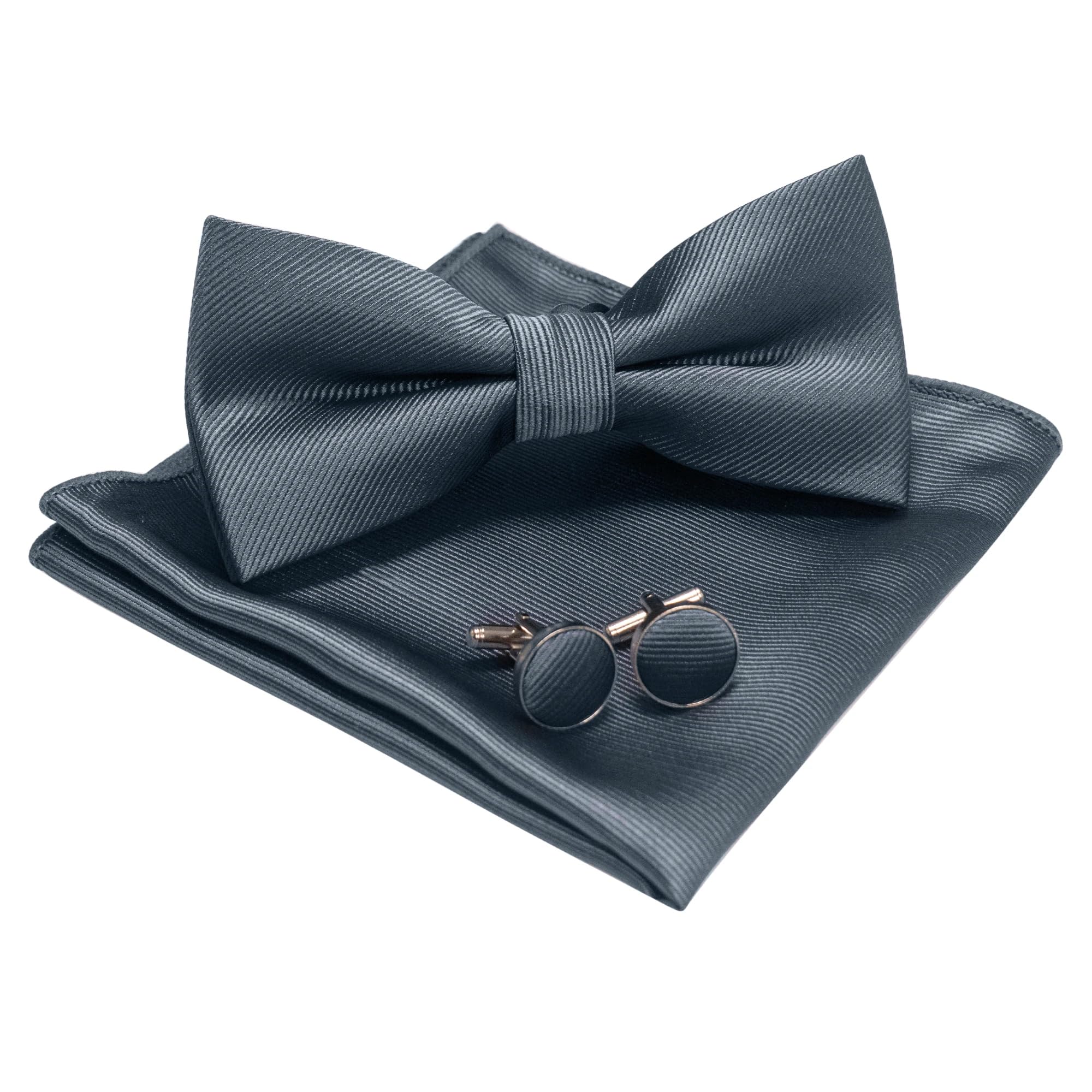 【送料無料】[JEMYGINS] 無地蝶ネクタイとポケットチーフ カフスボタン付き メンズ ダークグレー2