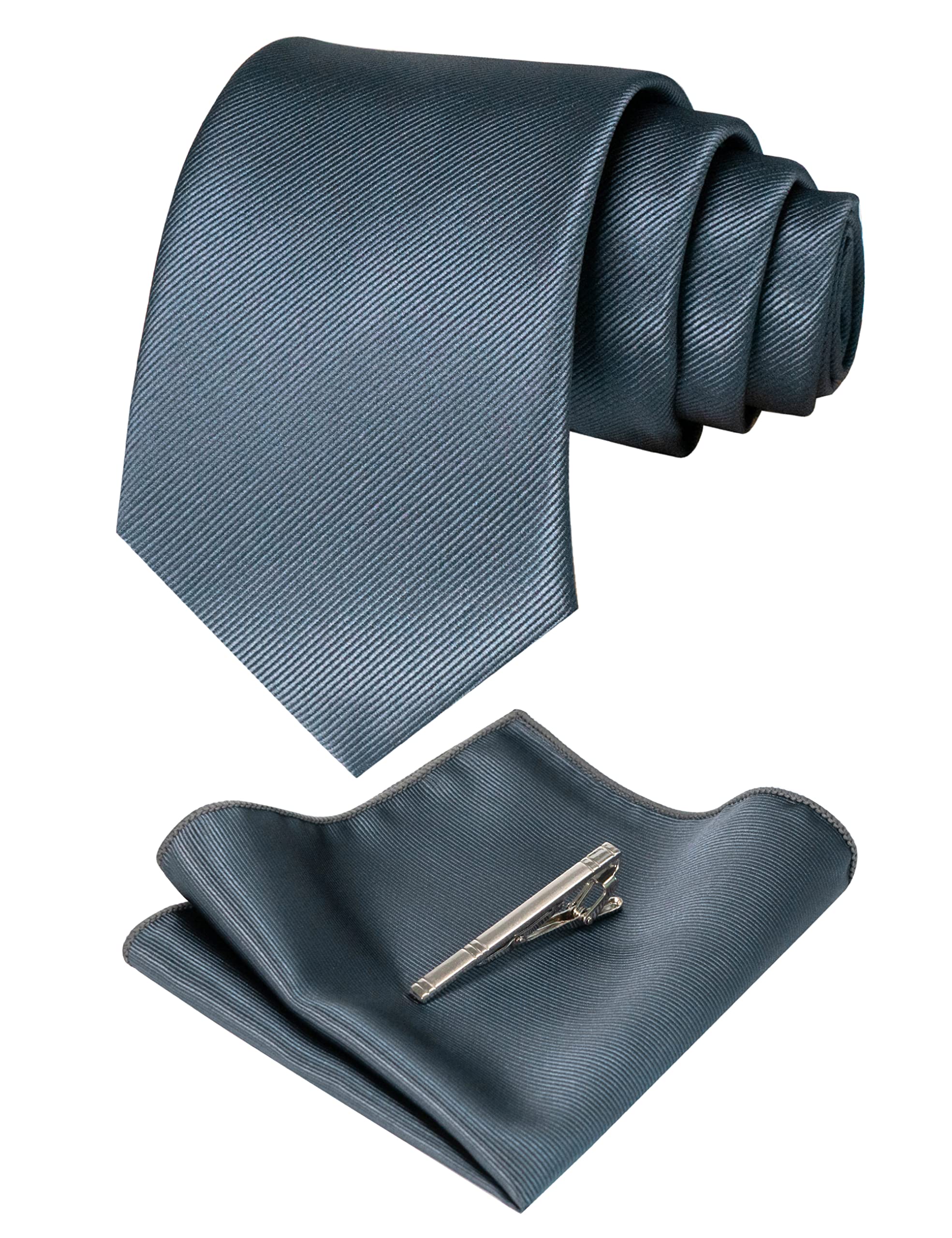 【送料無料】[JEMYGINS] ジェミギンズ 無地 シルクネクタイ チーフ セット ビジネス スーツ ォーマル ネクタイ タイピン ハンカチ セット ネクタイ チーフ セット 濃い灰色