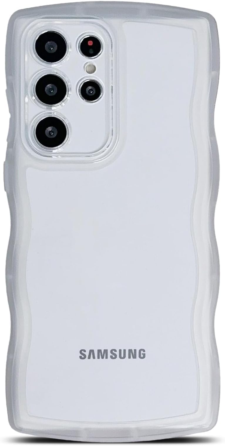 【送料無料】QLTYPRI Galaxy S24 Ultra ケース クリア TPU カバー ウェーブ おしゃれ 韓国 可愛い 透明 薄型 軽量 耐衝撃 滑り止め (SC-52E / SCG26) スマホケース ワイヤレス充電対応 ストラップホール付き ギャラクシーS24 Ultra ケース 6.8インチ 対応 - クリア