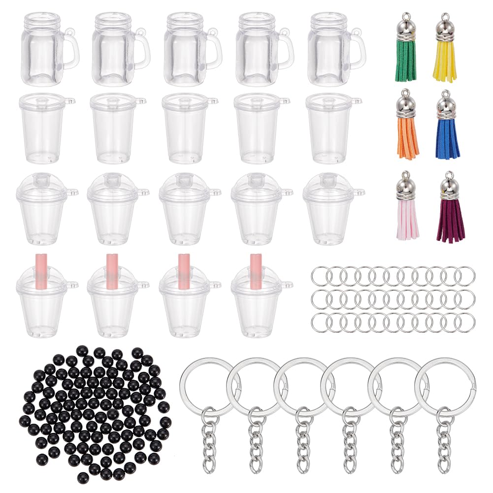 【送料無料】OLYCRAFT 204点 キーホルダー タピオカ パーツ ミニカップ 空 透明 3D 立体 レジン 封入 パーツ クリーム封入 携帯ケース DIY アクセサリー パーツ ハンドメイド