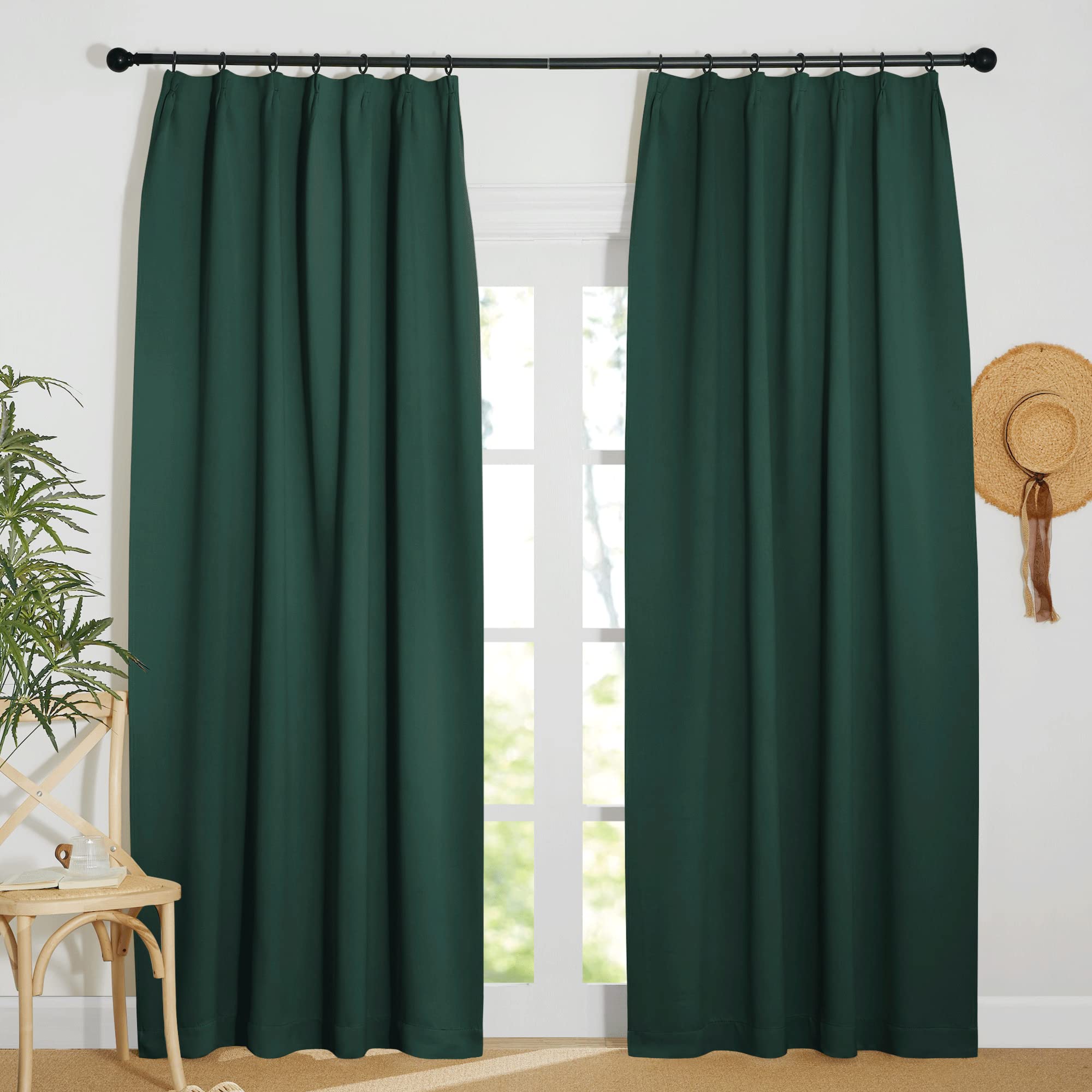 【送料無料】NICETOWN 1級遮光 カーテン 断熱 防寒 防音 濃緑 幅100cm丈230cm 2枚セット 防音 防寒 カーテンセット 省エネ かわいい 玄関 アパート マンション 部屋 学校 レストラン