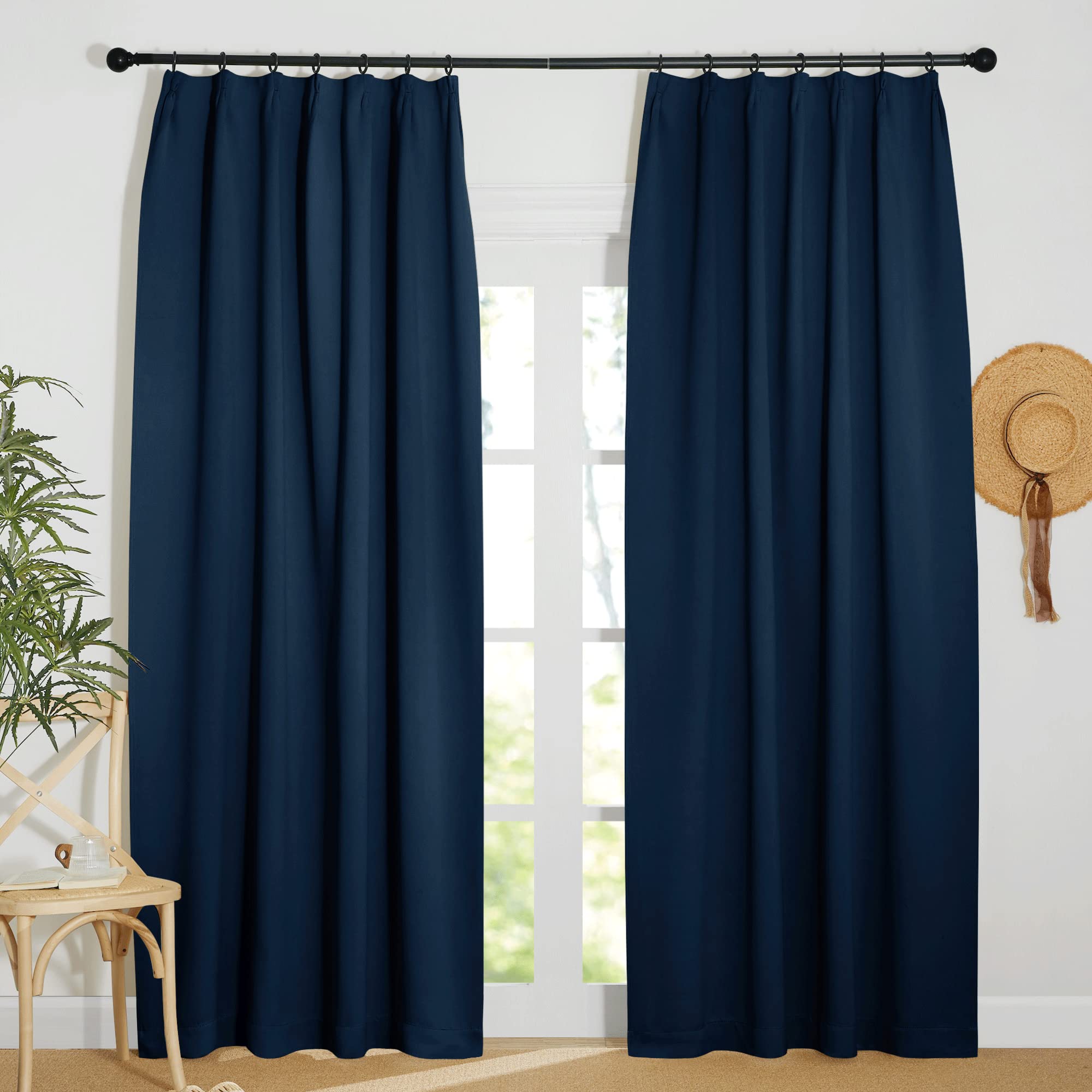 【送料無料】NICETOWN 1級遮光 カーテン 断熱 間仕切り 幅100cm丈200cm ネイビー 2枚セット 防音 防寒 カーテンセット 省エネ かわいい 玄関 アパート マンション 部屋 学校 レストラン