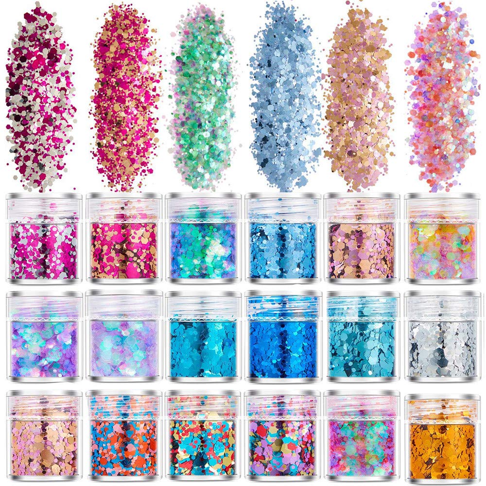 【送料無料】ネイル グリッター 18個セット キラキラ ラメグリッター ホログラム ネイルパーツ ネイルアート レジン 封入パーツ 顔/ボディ メイク ハロウィン/クリスマス/パーティ (18個セット)