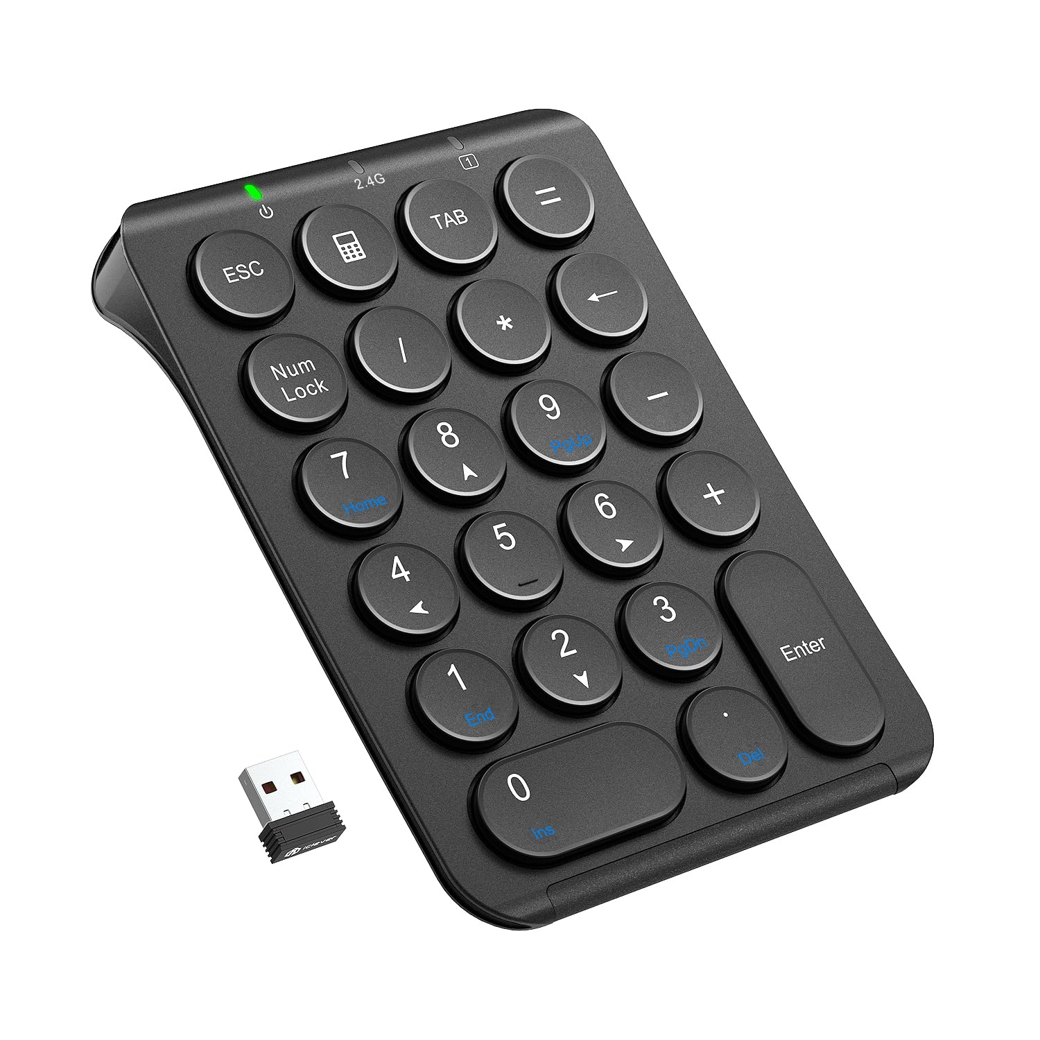 【送料無料】iClever テンキー ワイヤレス 2.4G 数字 キーボード パンタグラフ式 Type-C充電 超薄型 Tabキー付き 持ち運び便利 無線 ナンバーパッド 片手デバイス 高耐久 PC ノートブック用 Windows対応 IC-KP09 (ブラック)