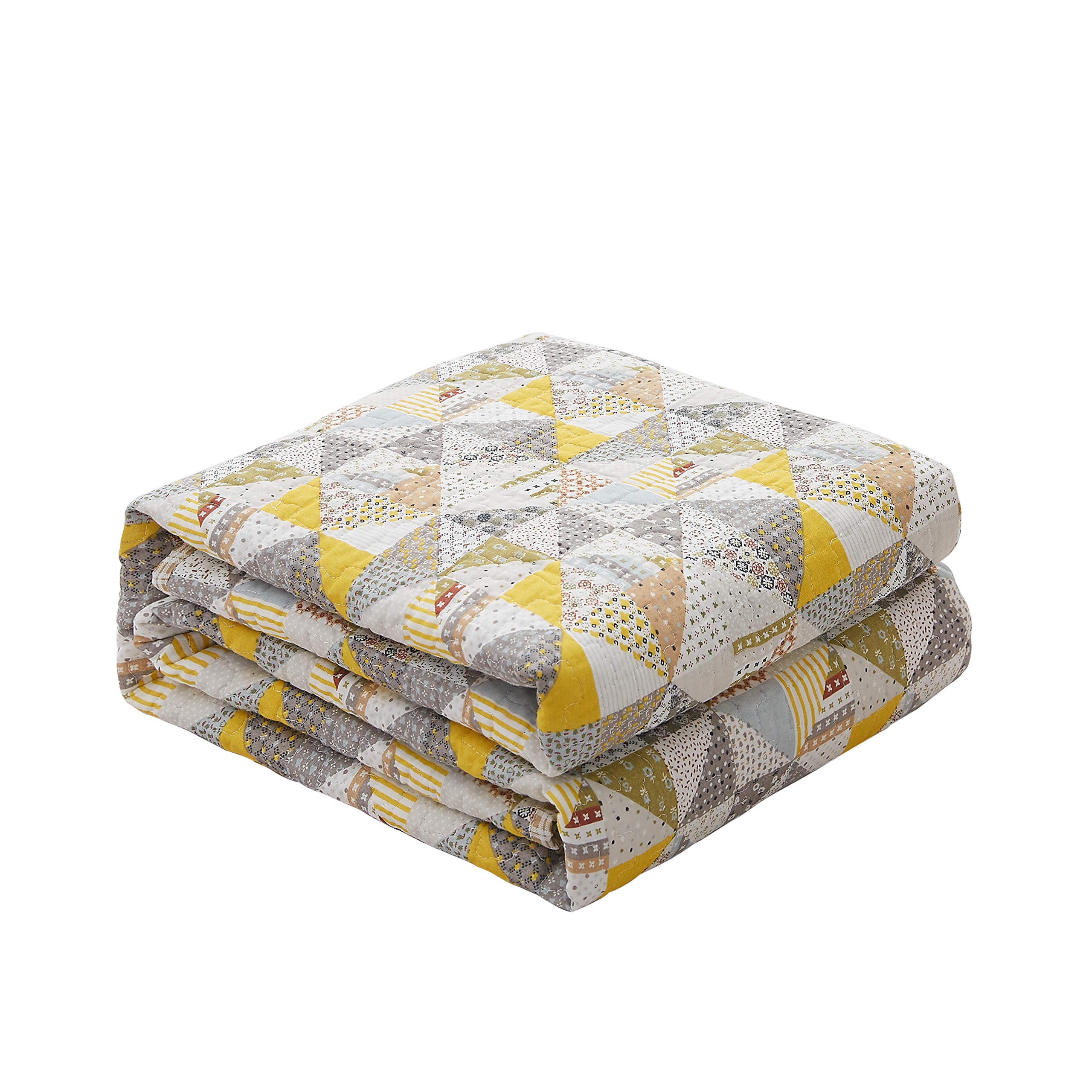 【送料無料】JEMA ジェマ キルトケット マルチカバー ベッドカバー ソファカバー 水洗いキルト リバーシブル 四季通用 約130X190cm チエック イェロー