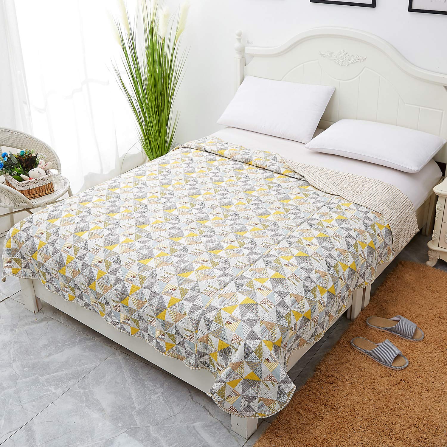 【送料無料】JEMA ジェマ キルトケット マルチカバー ベッドカバー ソファカバー こたつ中掛け 水洗いキルト リバーシブル 四季通用 約190X240cm チエック イェロー