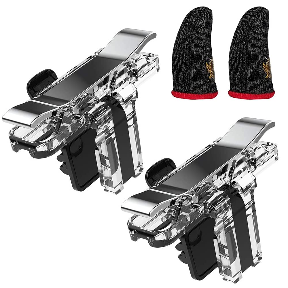 【送料無料】IUGGAN 荒野行動 PUBG Mobile コントローラー 透明 最新 pubg モバイル スマホゲーム パッド クリック感 高感度 ジョイスティック 射撃ボタン 左右兼用 連続射撃 電源ボタンと干渉しない 無段階調整 ケース対応 iphone/Android 各種ゲーム対応可能 指サック