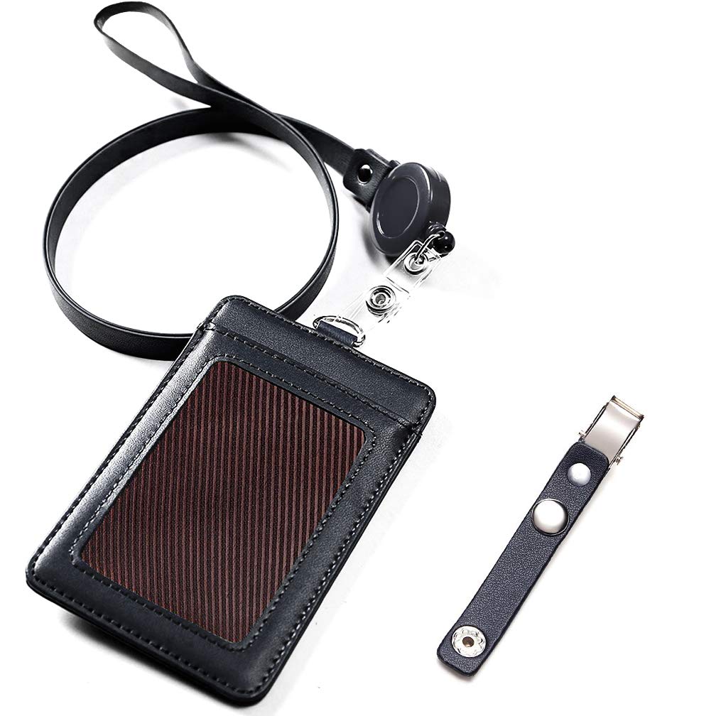 【送料無料】パスケース、VIAKY IDカードホルダー リール式 バンド クリップ ネック ストラップ付き 社員証 名札 定期入れ レザー 3ポケット 縦型 シンプル 機能性 プレゼント ユニセックス