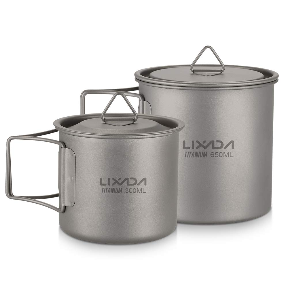 【送料無料】Lixada チタンマグ チタンカップ チタンシングルマグ300ml+650ml 調理器具セット ピクニッ..