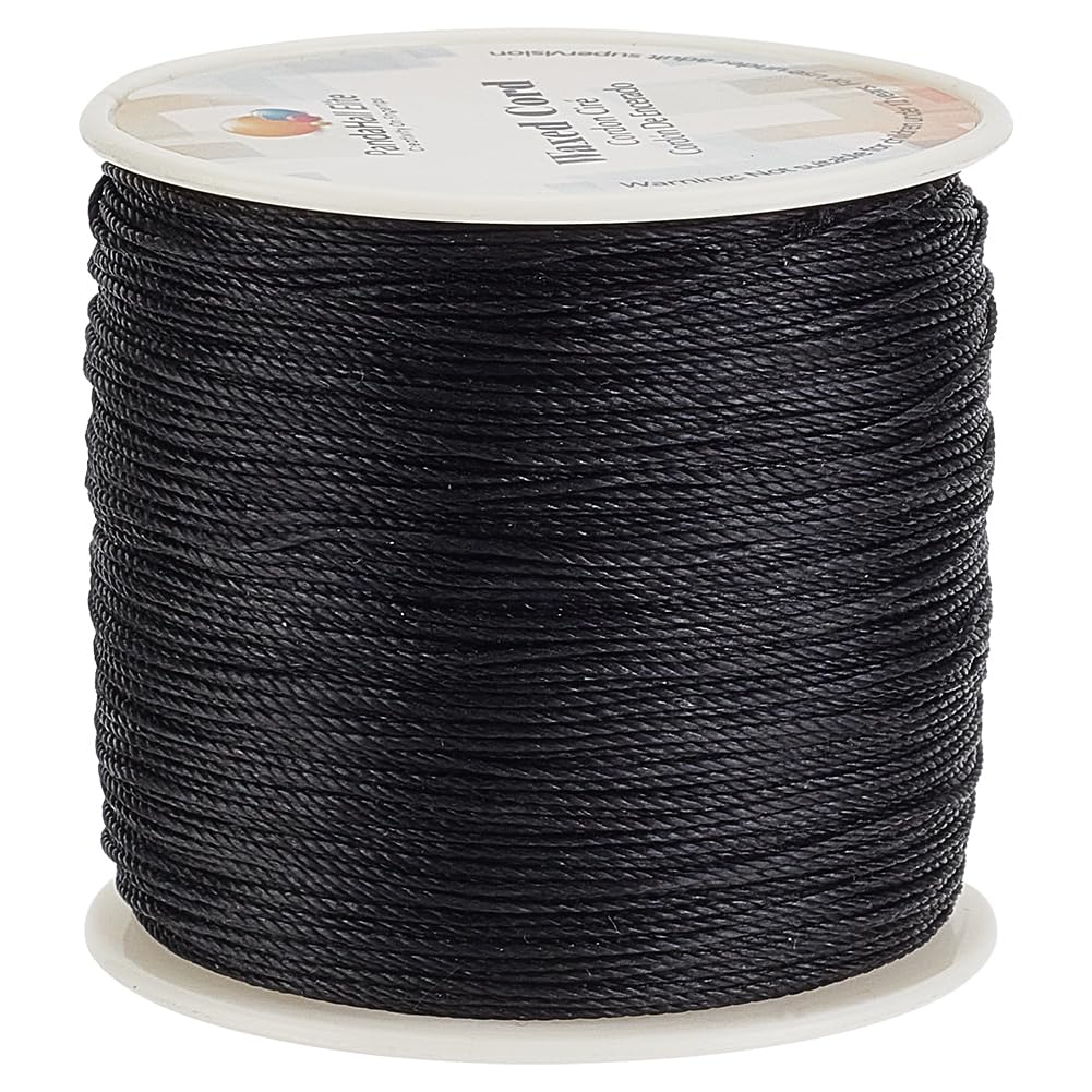 【送料無料】PH PandaHall 約106m/巻き ポリエステル製 蝋引き紐 直径0.5mm ロウ引き糸 ワックスコード 手縫い 糸 アクセサリー用糸 レザークラフト マクラメ DIY 手芸用品 ジュエリー用 アクセサリーパーツ 手作り素材 ブラック