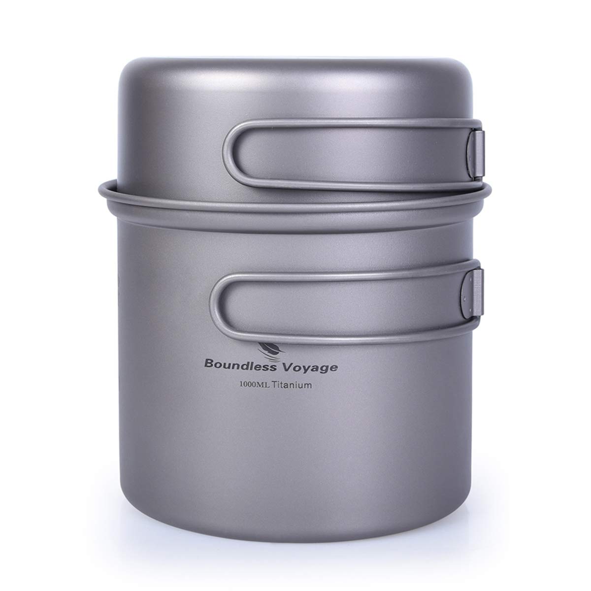 楽天COCO 生活便利グッズ【送料無料】Boundless Voyage チタンクッカーセット ソロキャンプ コッヘル フライパン ポット 登山鍋 キャンピング調理器具 軽量 コンパクト 折りたたみハンドル クッカーセット アウトドア キャンプ用品 収納袋付き Ti2038C（1000+500ml（M））