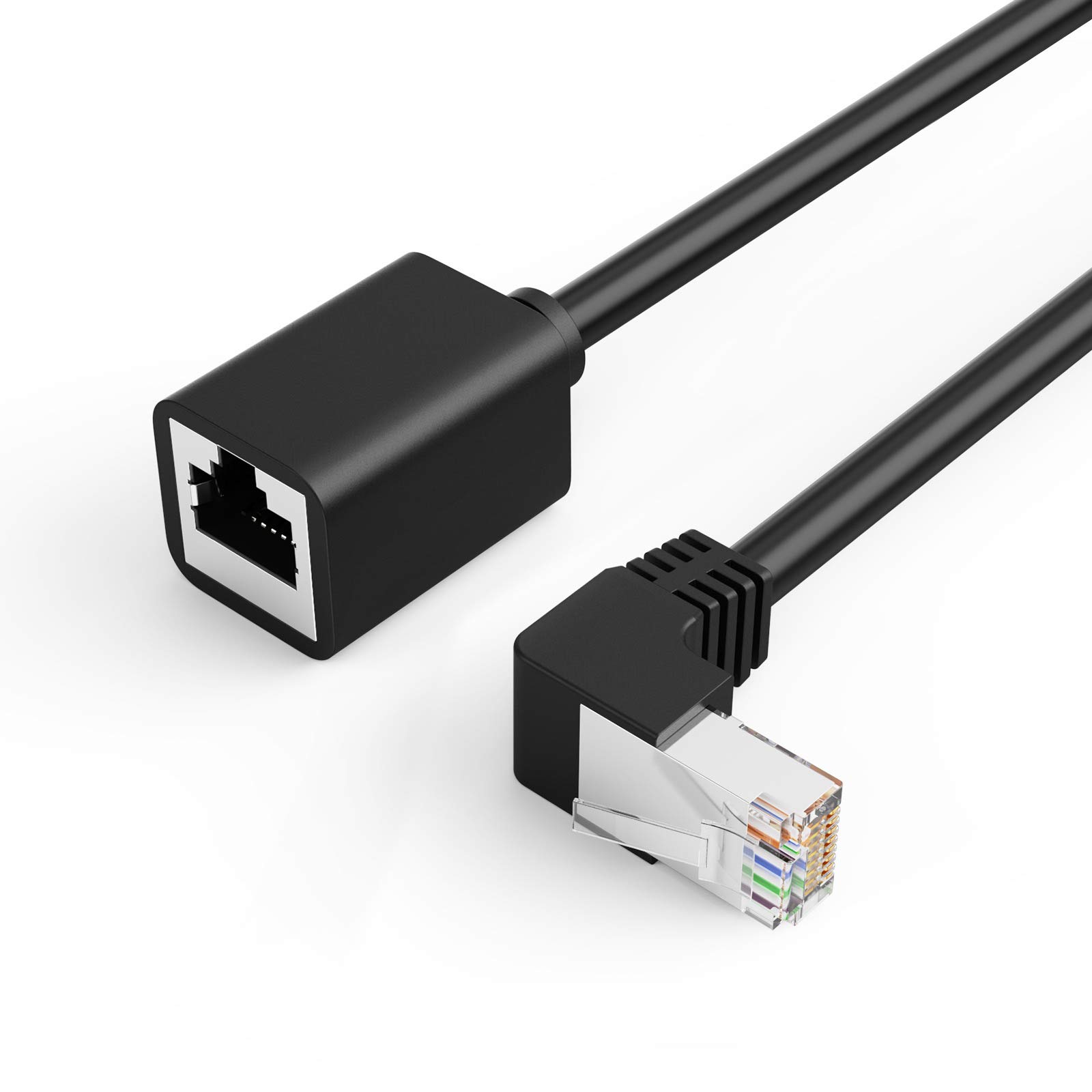 【送料無料】cat6 lanケーブル,CableCreation Cat6シールド付き延長ケーブル 下向き角型 FTP Cat6イーサネットコードパッチケーブル 金メッキ オス-メス 0.5m ブラック