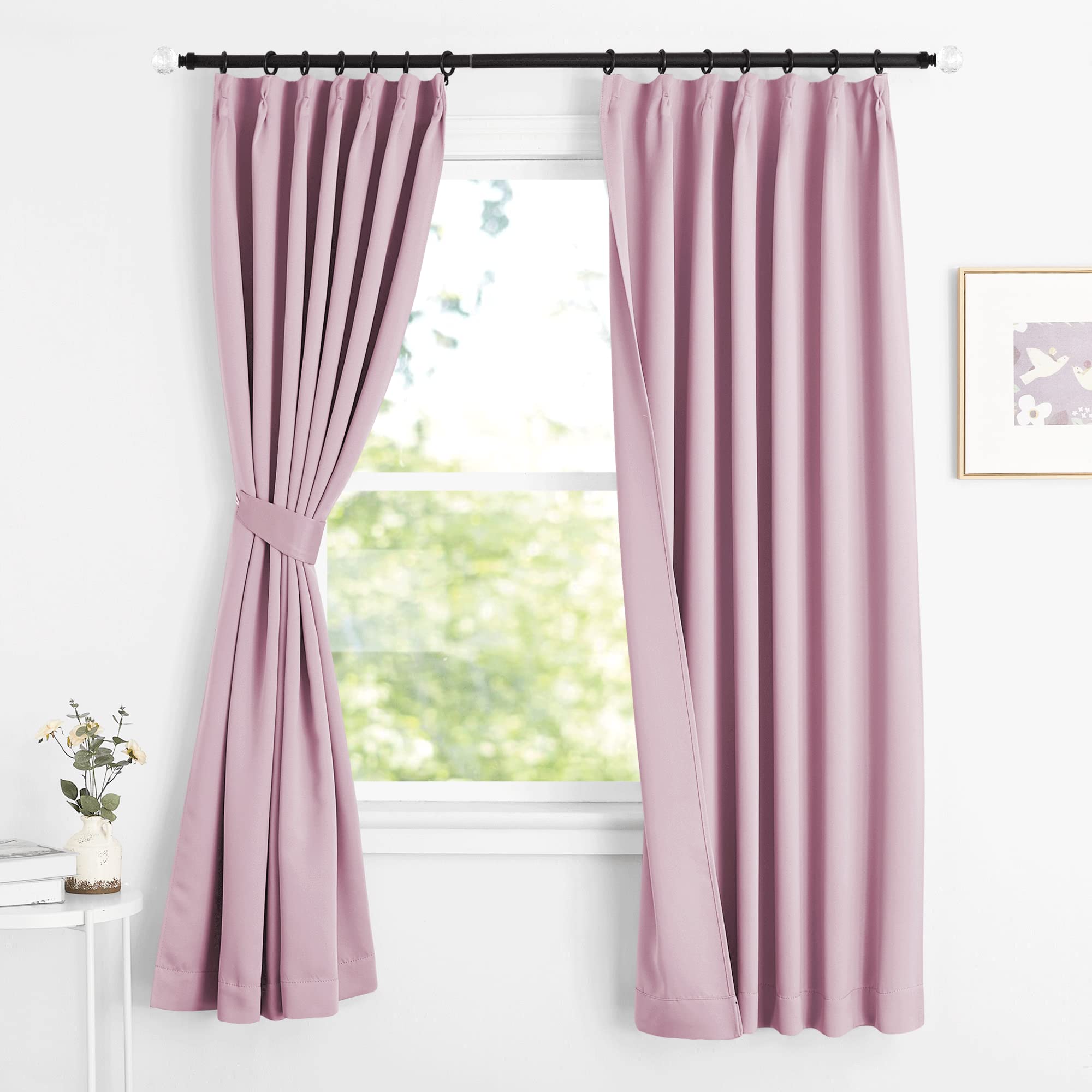 【送料無料】NICETOWN カーテン 遮光 断熱 防寒 幅100cm丈110cm ピンク 2枚セット 省エネ 冷暖房の効率アップ 防音 カフェーカーテン 出窓 腰窓 部屋 寝室 幼児園 喫茶店