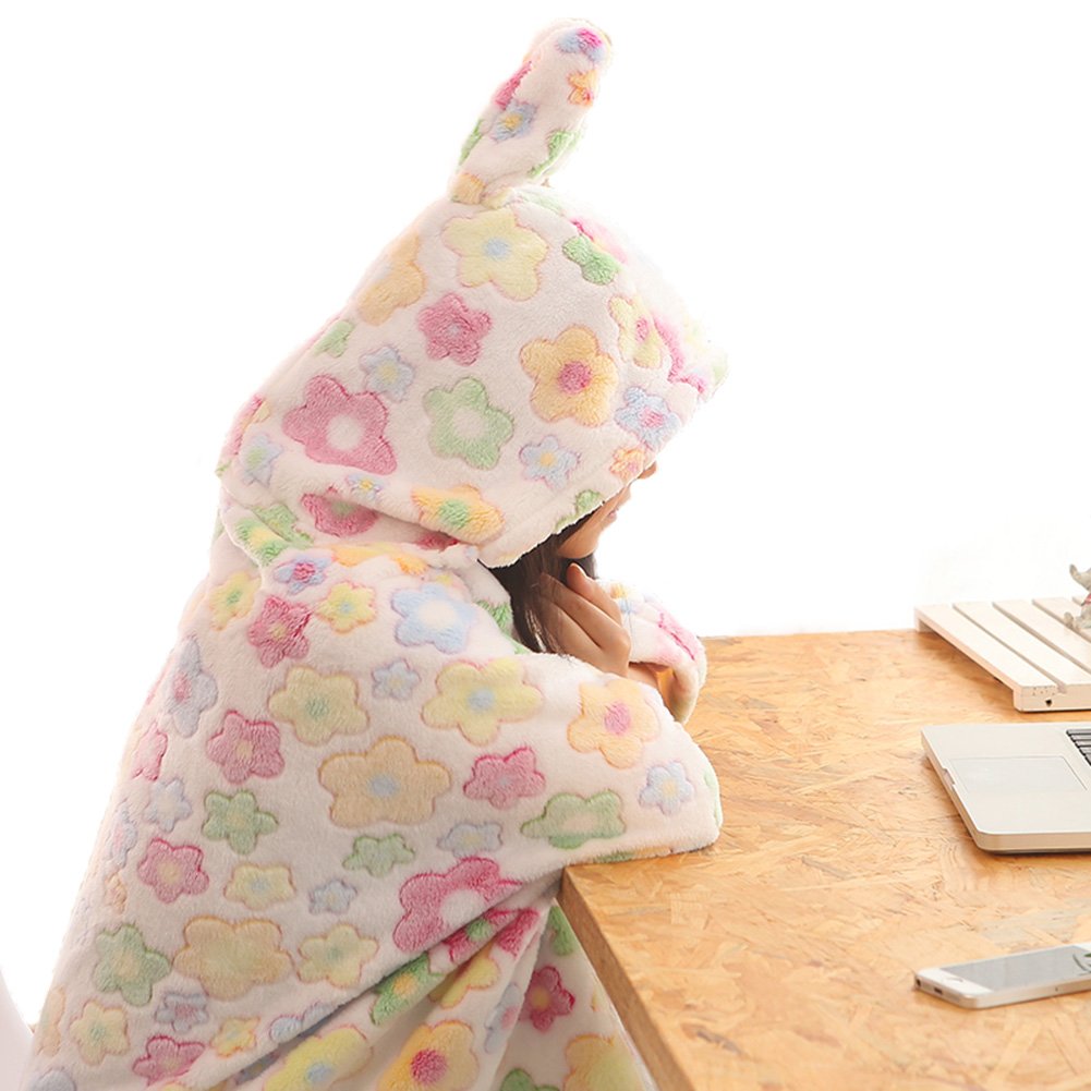 【送料無料】IKENOKOI 着る毛布マイクロファイバーフランネルふわふわポンチョボタンジッパー構造仕事勉強昼休み防寒学生可愛い（はな）