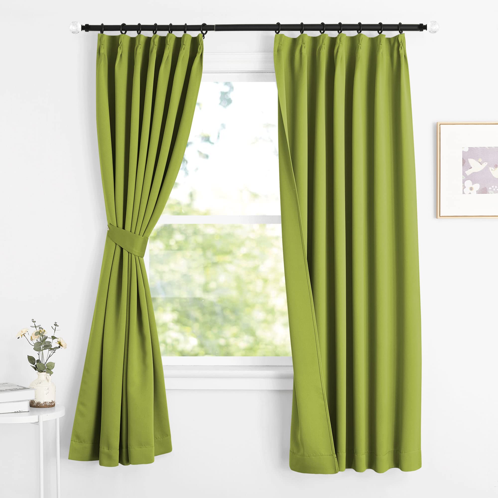 【送料無料】NICETOWN カーテン 遮光 断熱 防寒 幅100cm丈110cm グリーン 2枚セット 省エネ 冷暖房の効率アップ 防音 カフェーカーテン 出窓 腰窓 部屋 寝室 幼児園 喫茶店