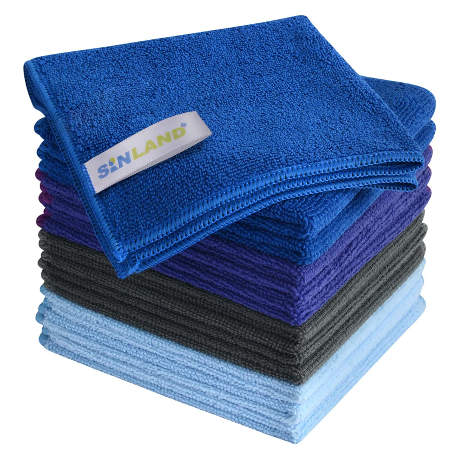 【送料無料】SINLAND マイクロファイバー クリーニングクロス お掃除タオル 台拭き 洗車 吸水 速乾 ふきん12枚入