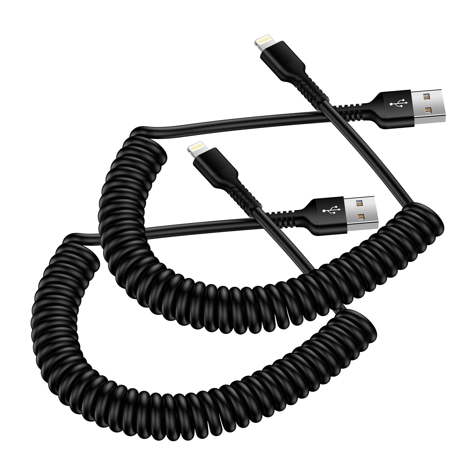 【送料無料】ライトニングケーブル USB-A コイル状 2本 CarPlay対応＆MFI認証 iPhone充電ケーブル カー..