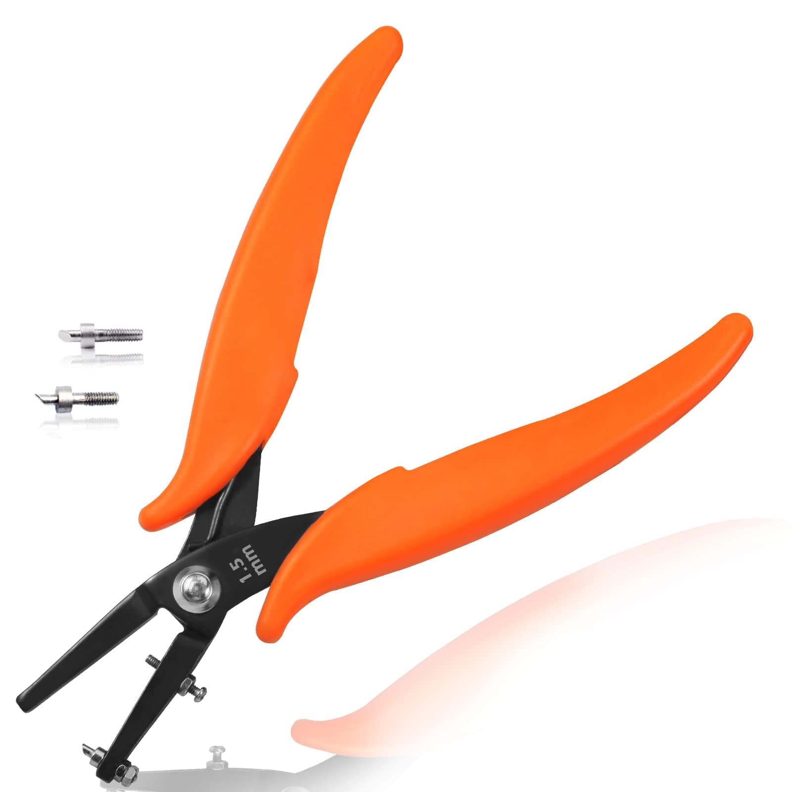 【送料無料】LEONTOOL 穴あけパンチ 1穴 1.5mm メタル ホールパンチプライヤー 替えパンチピン2個付属 ..